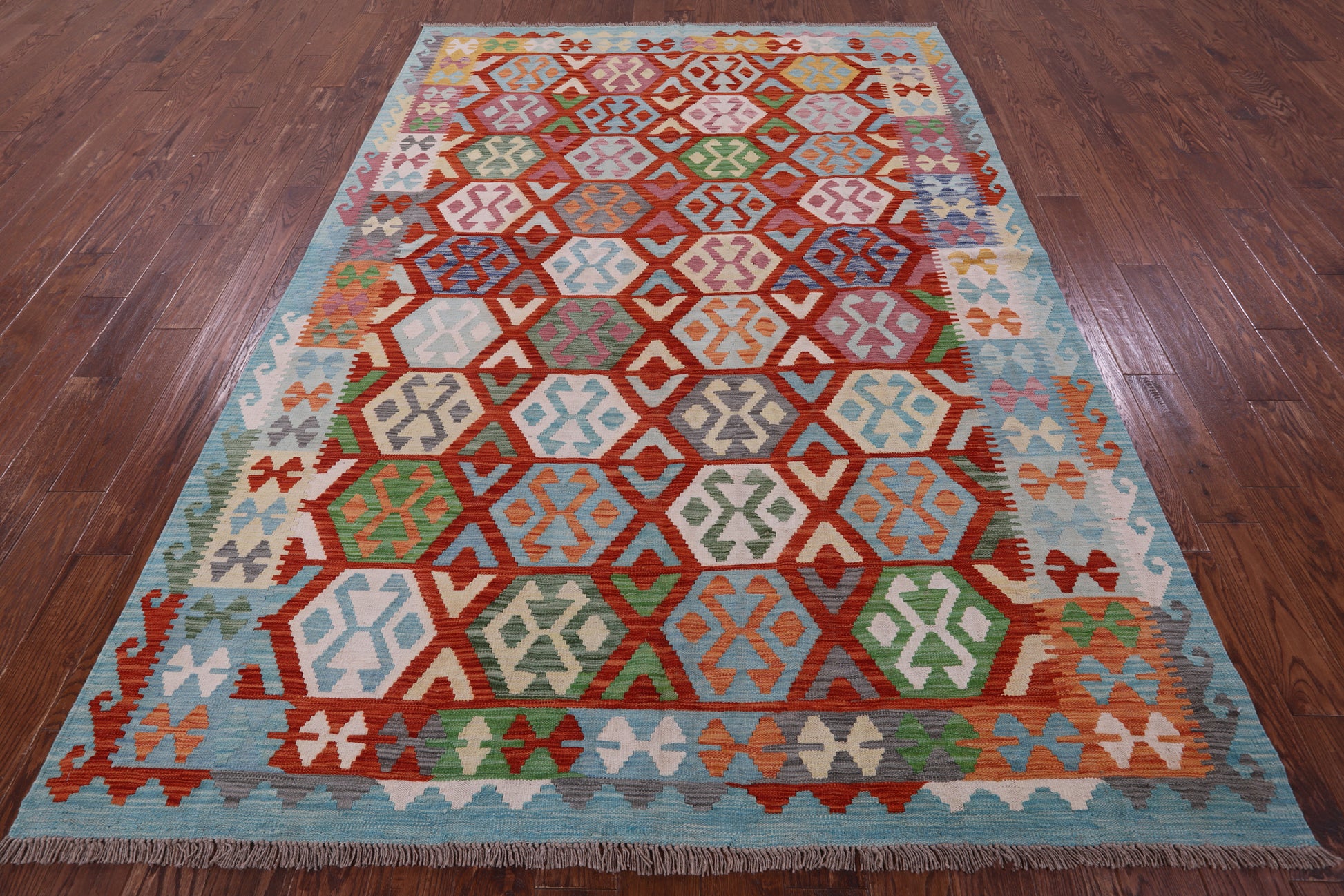Reversible Kilim Flat Weave Wool On Wool Rug - 6' 10" X 9' 8" - Golden Nile