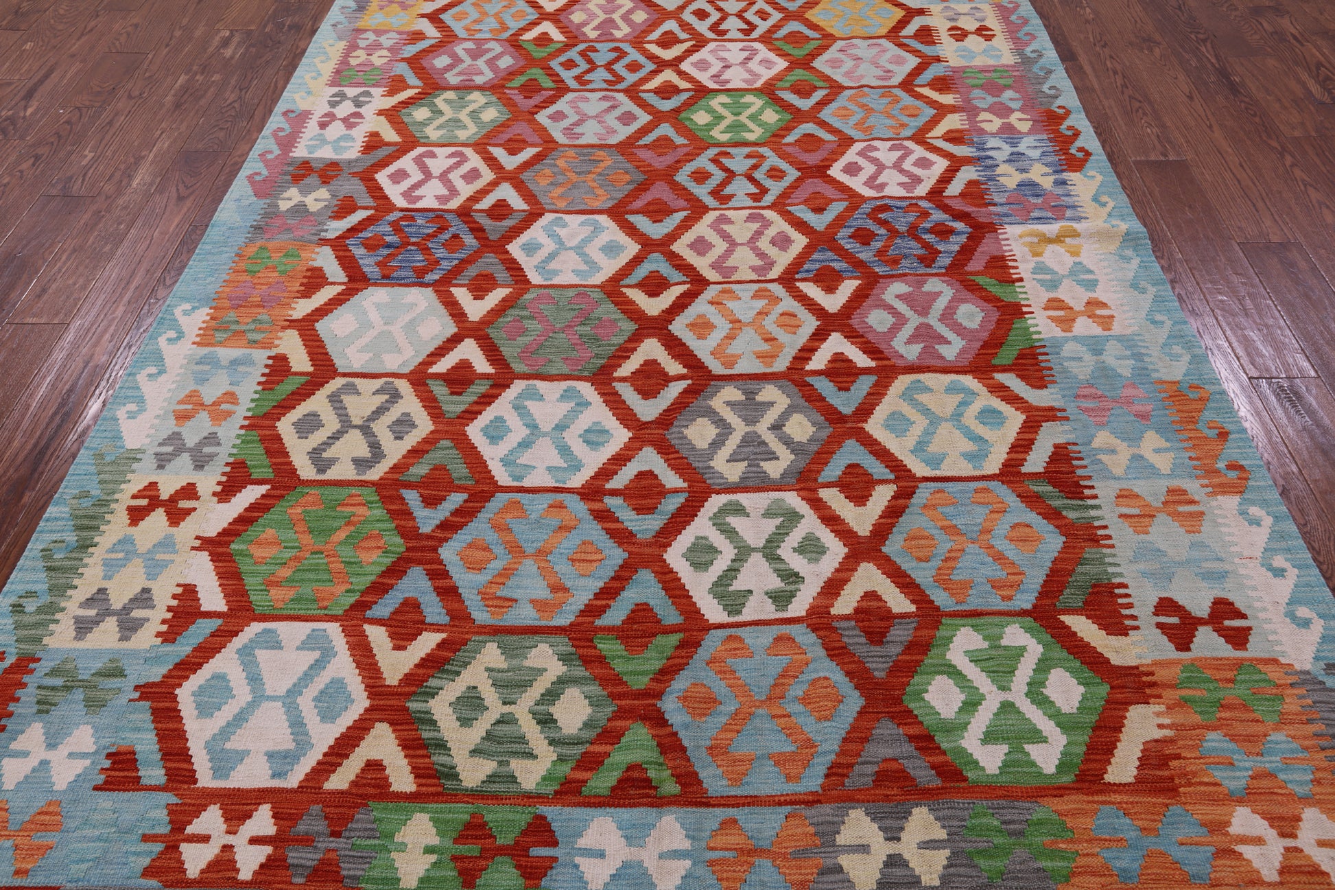 Reversible Kilim Flat Weave Wool On Wool Rug - 6' 10" X 9' 8" - Golden Nile