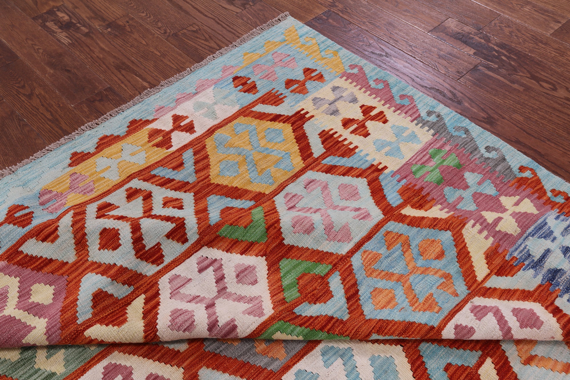 Reversible Kilim Flat Weave Wool On Wool Rug - 6' 10" X 9' 8" - Golden Nile