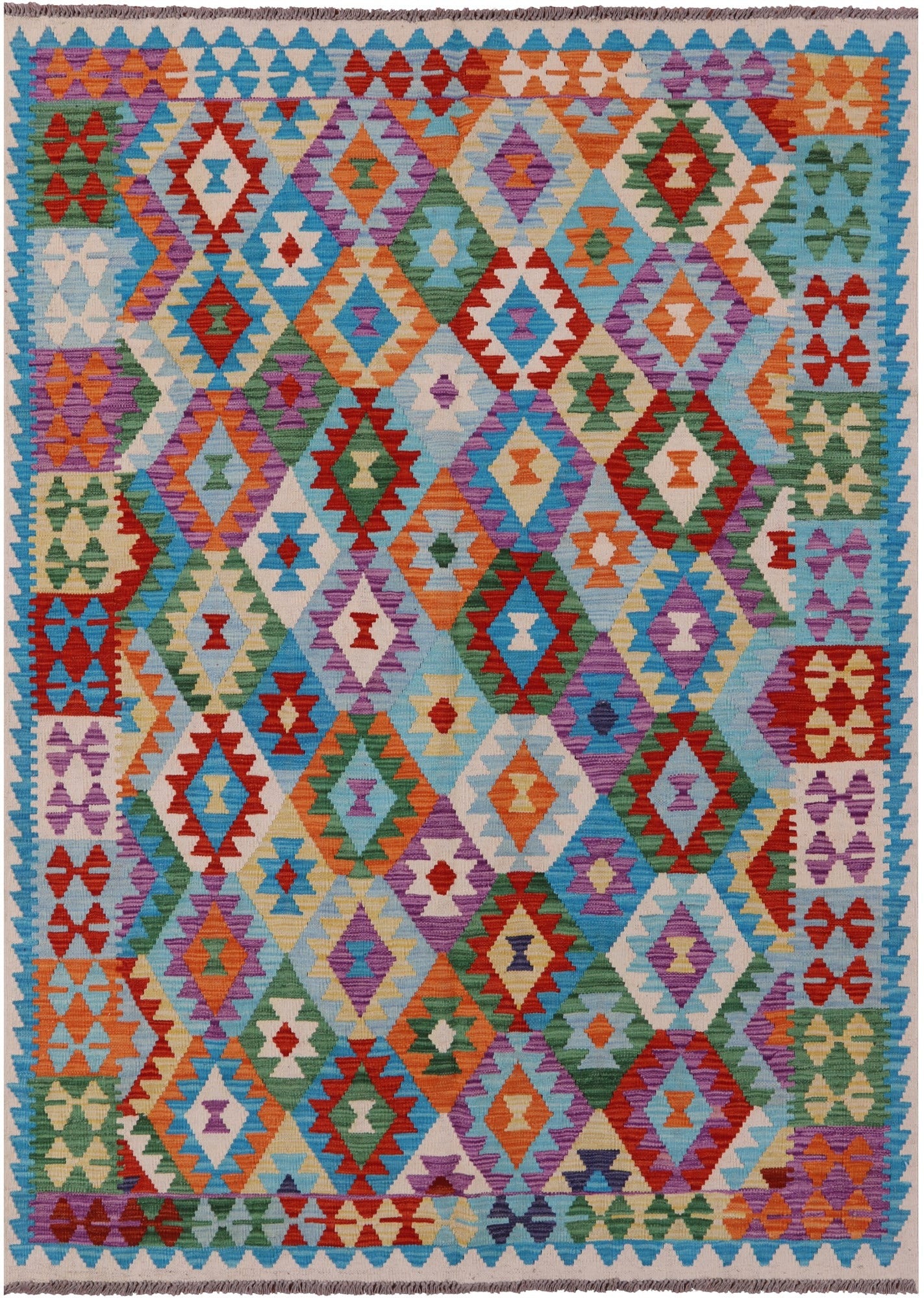 Reversible Kilim Flat Weave Wool On Wool Rug - 5' 9" X 7' 11" - Golden Nile