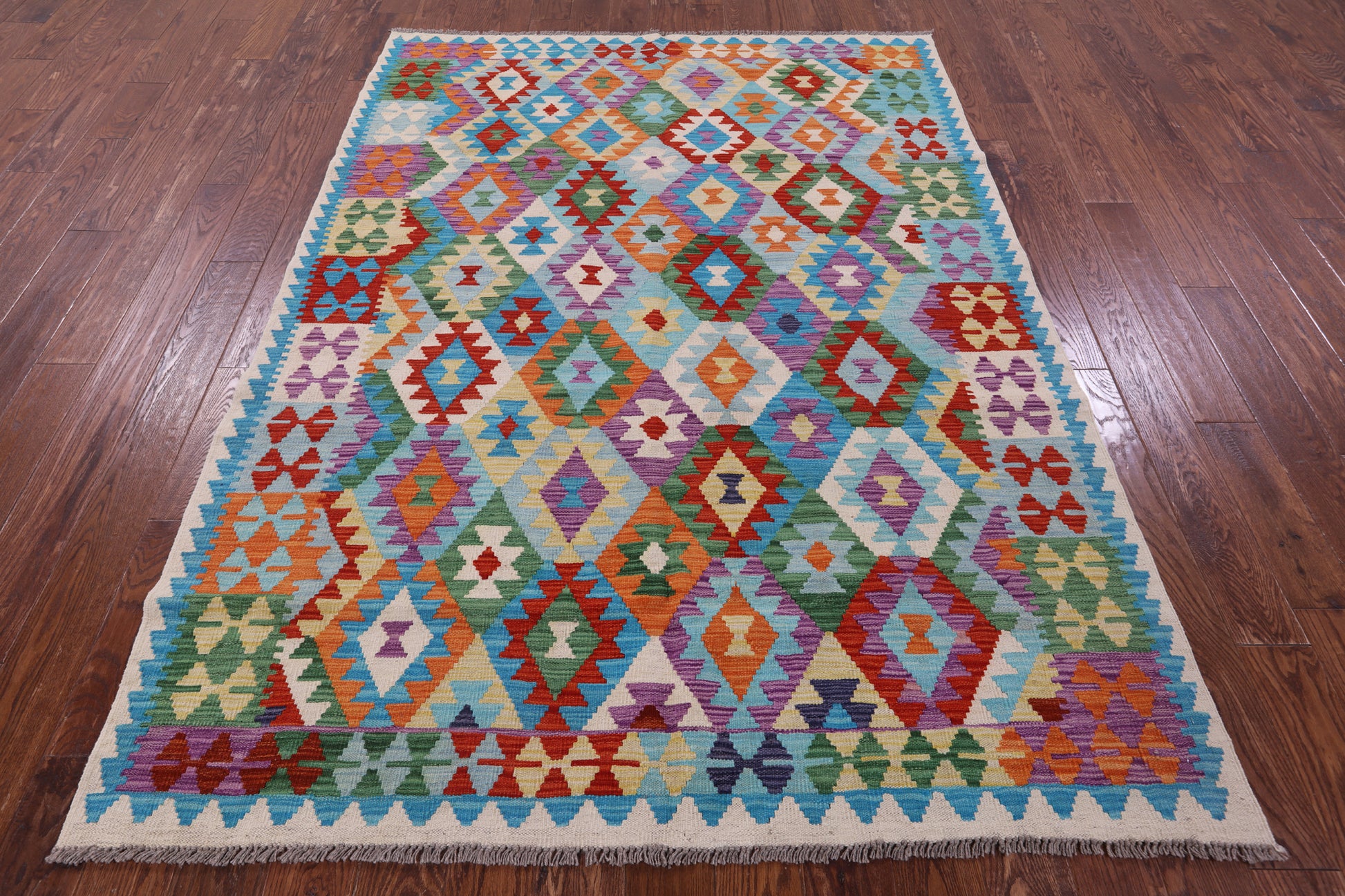 Reversible Kilim Flat Weave Wool On Wool Rug - 5' 9" X 7' 11" - Golden Nile