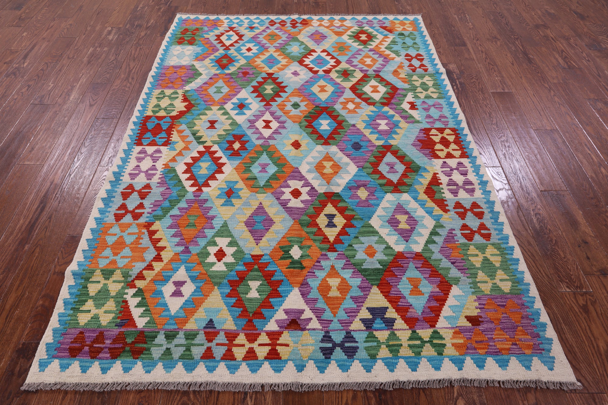 Reversible Kilim Flat Weave Wool On Wool Rug - 5' 9" X 7' 11" - Golden Nile