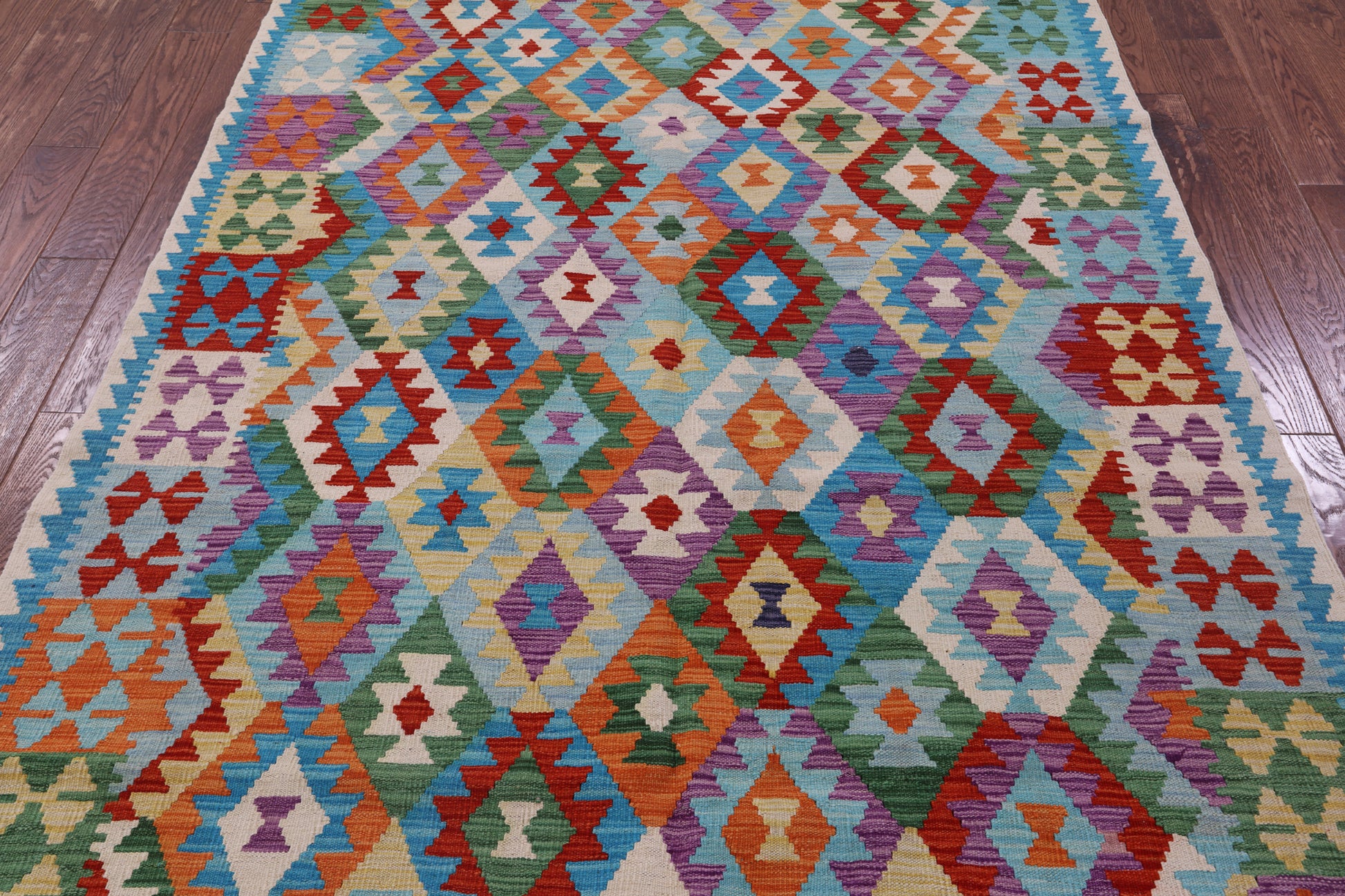 Reversible Kilim Flat Weave Wool On Wool Rug - 5' 9" X 7' 11" - Golden Nile