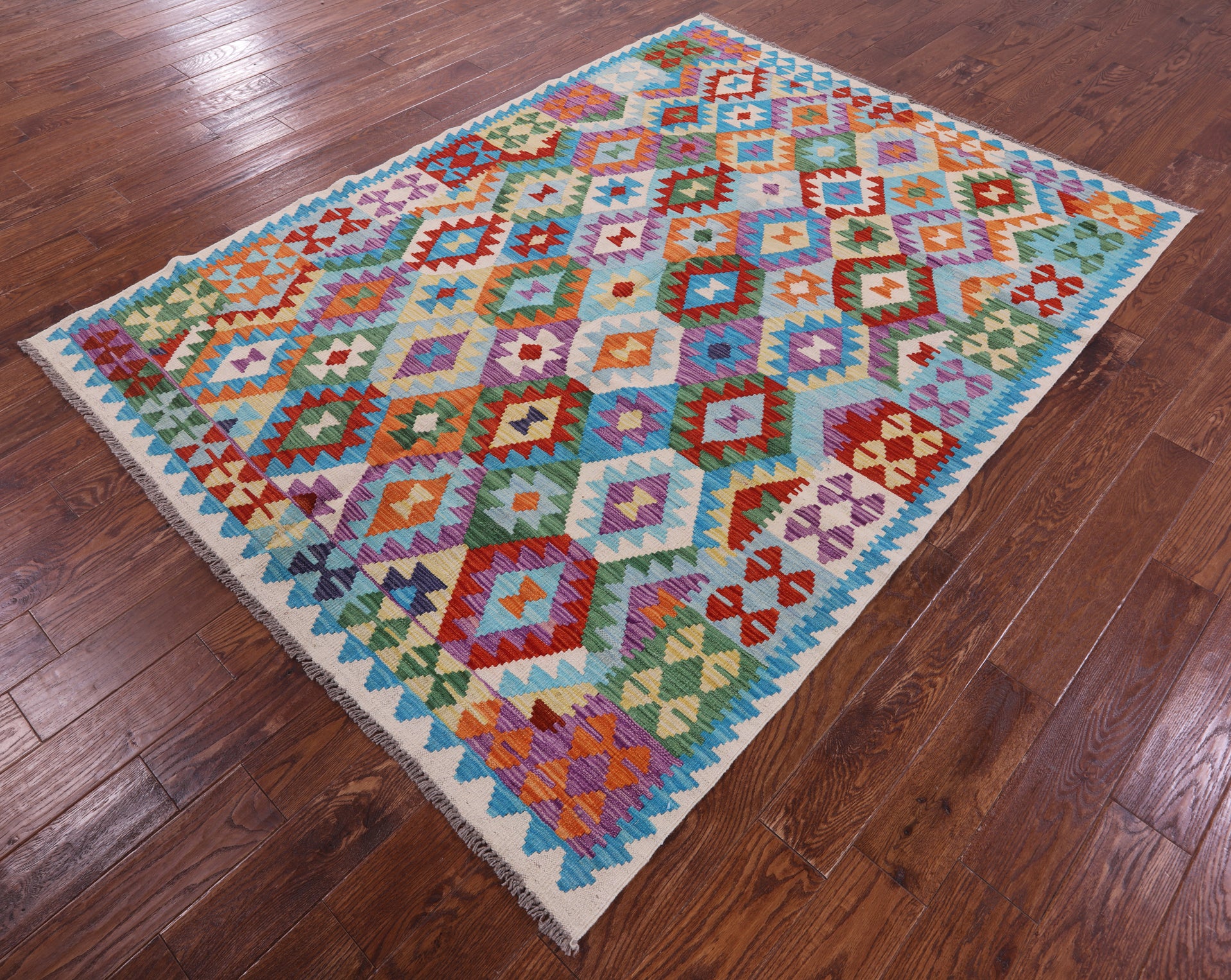 Reversible Kilim Flat Weave Wool On Wool Rug - 5' 9" X 7' 11" - Golden Nile