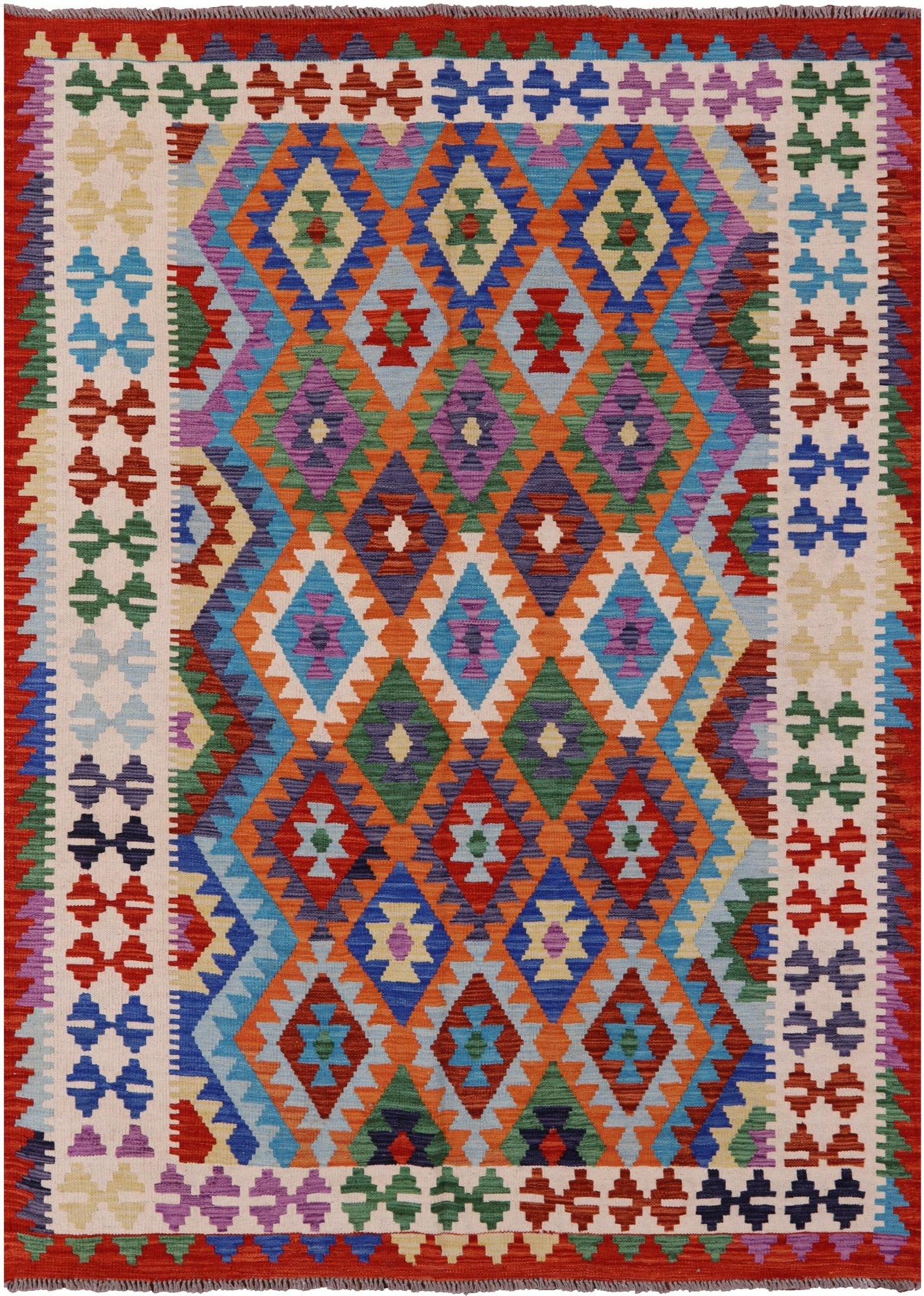 Reversible Kilim Flat Weave Wool On Wool Rug - 5' 9" X 8' 0" - Golden Nile