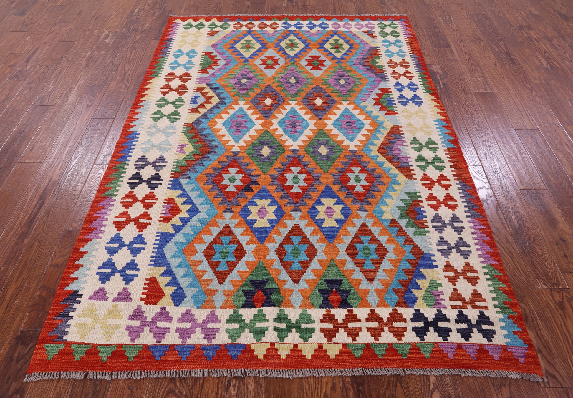 Reversible Kilim Flat Weave Wool On Wool Rug - 5' 9" X 8' 0" - Golden Nile