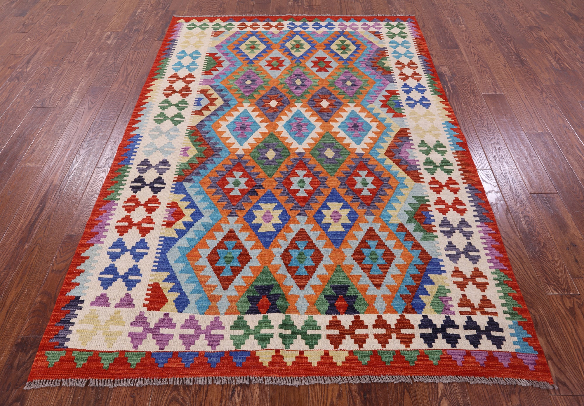 Reversible Kilim Flat Weave Wool On Wool Rug - 5' 9" X 8' 0" - Golden Nile