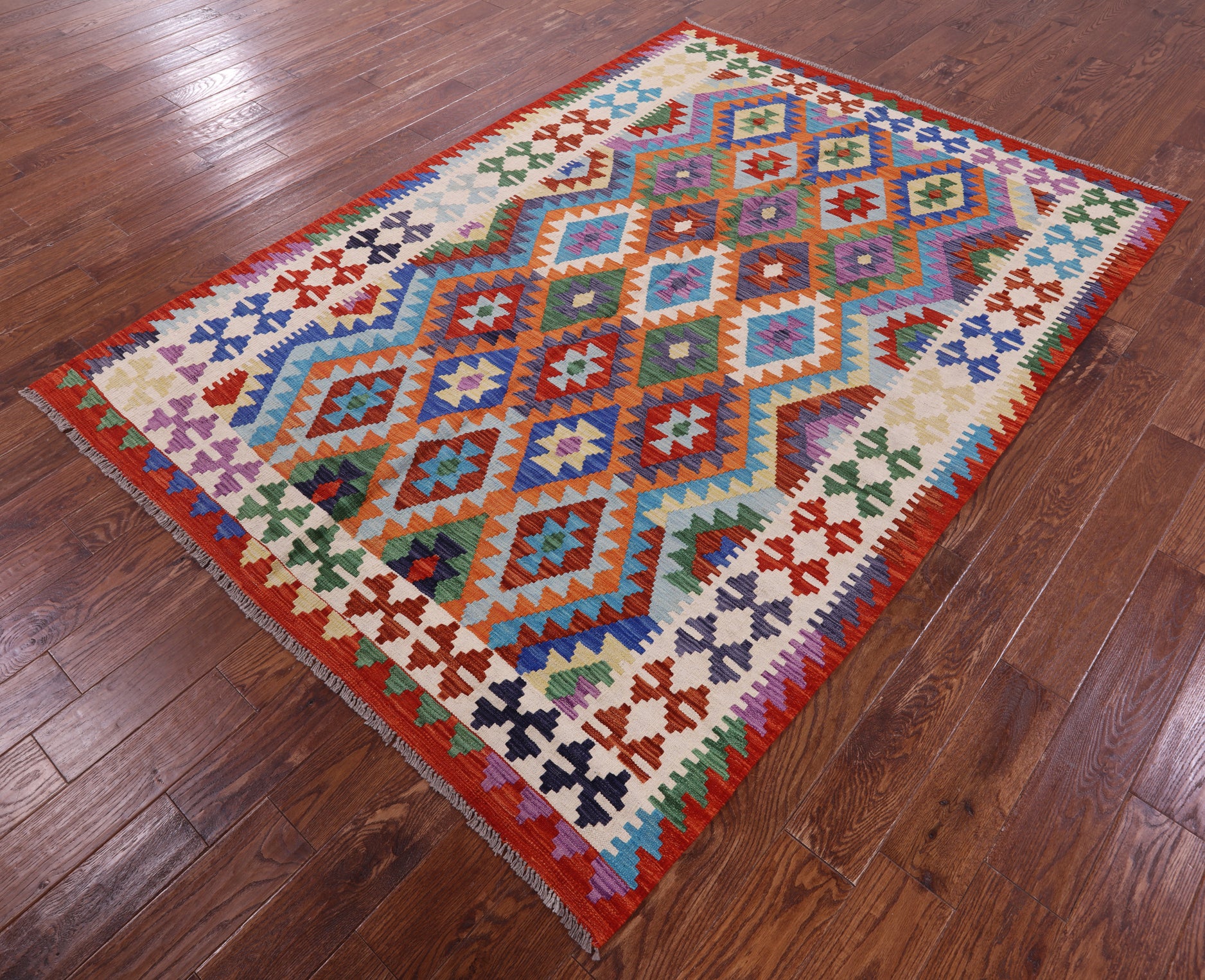 Reversible Kilim Flat Weave Wool On Wool Rug - 5' 9" X 8' 0" - Golden Nile