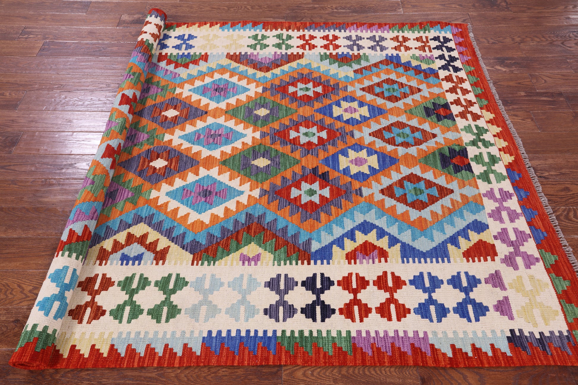 Reversible Kilim Flat Weave Wool On Wool Rug - 5' 9" X 8' 0" - Golden Nile