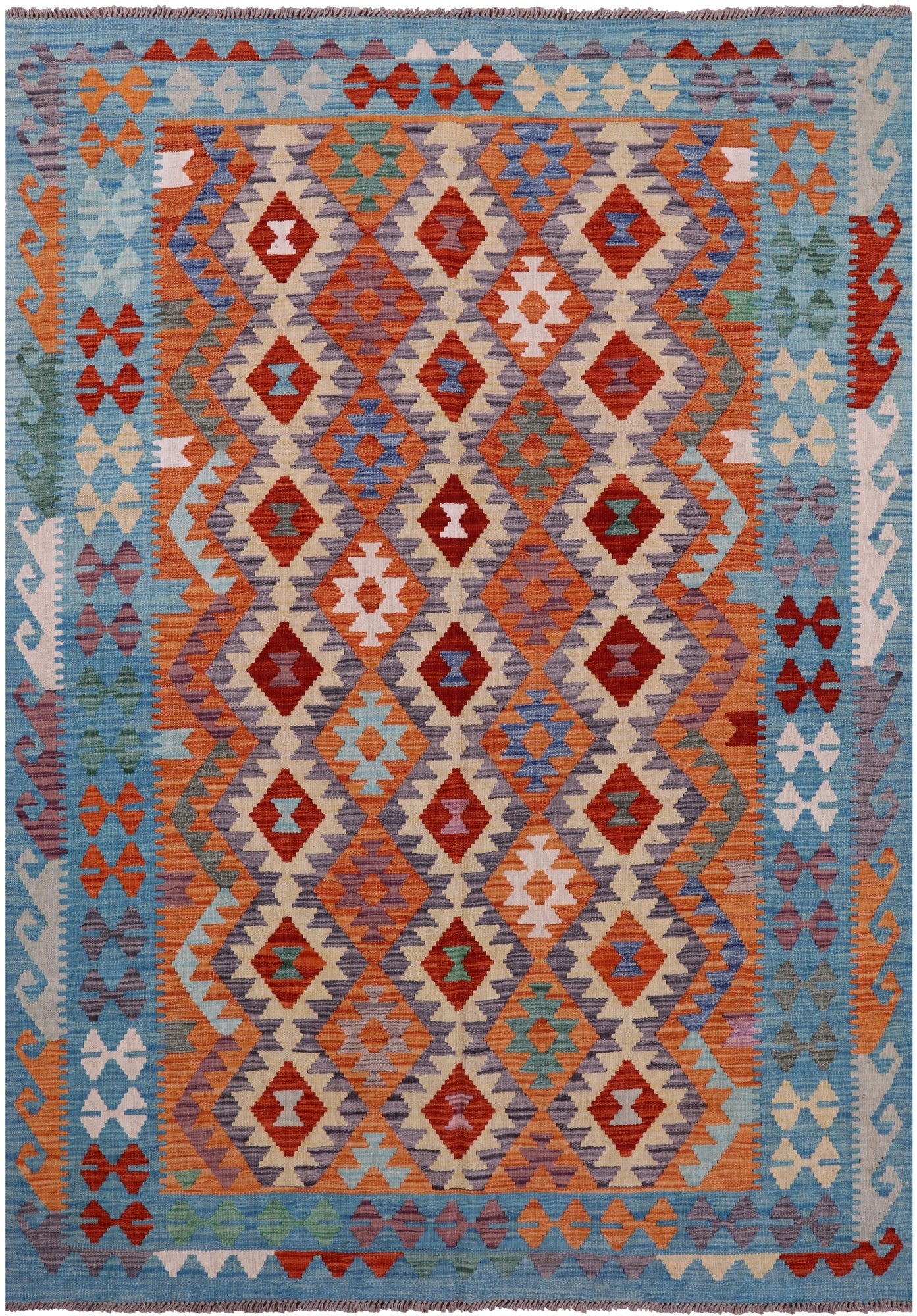Reversible Kilim Flat Weave Wool On Wool Rug - 5' 7" X 8' 1" - Golden Nile
