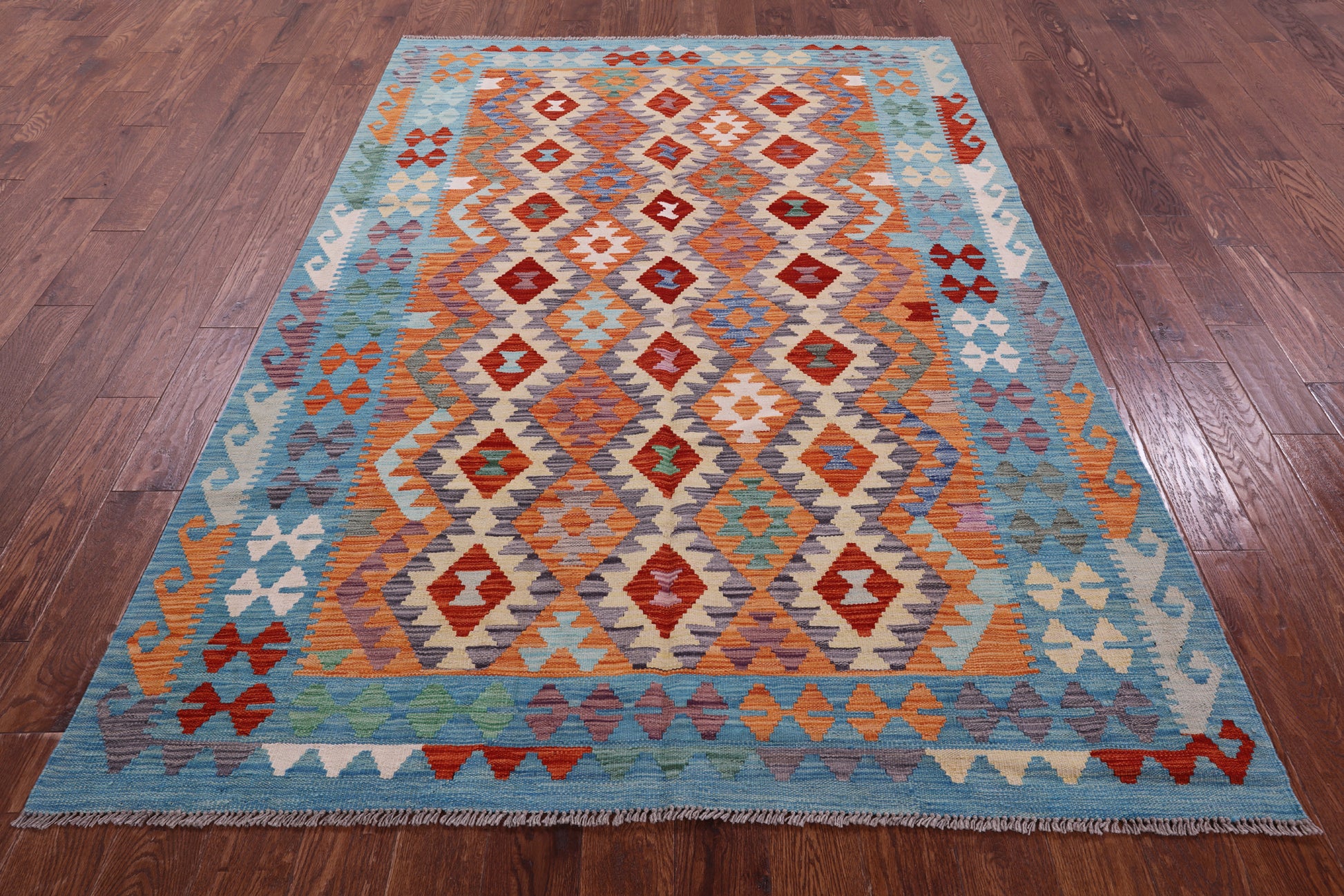 Reversible Kilim Flat Weave Wool On Wool Rug - 5' 7" X 8' 1" - Golden Nile