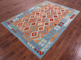 Reversible Kilim Flat Weave Wool On Wool Rug - 5' 7" X 8' 1" - Golden Nile