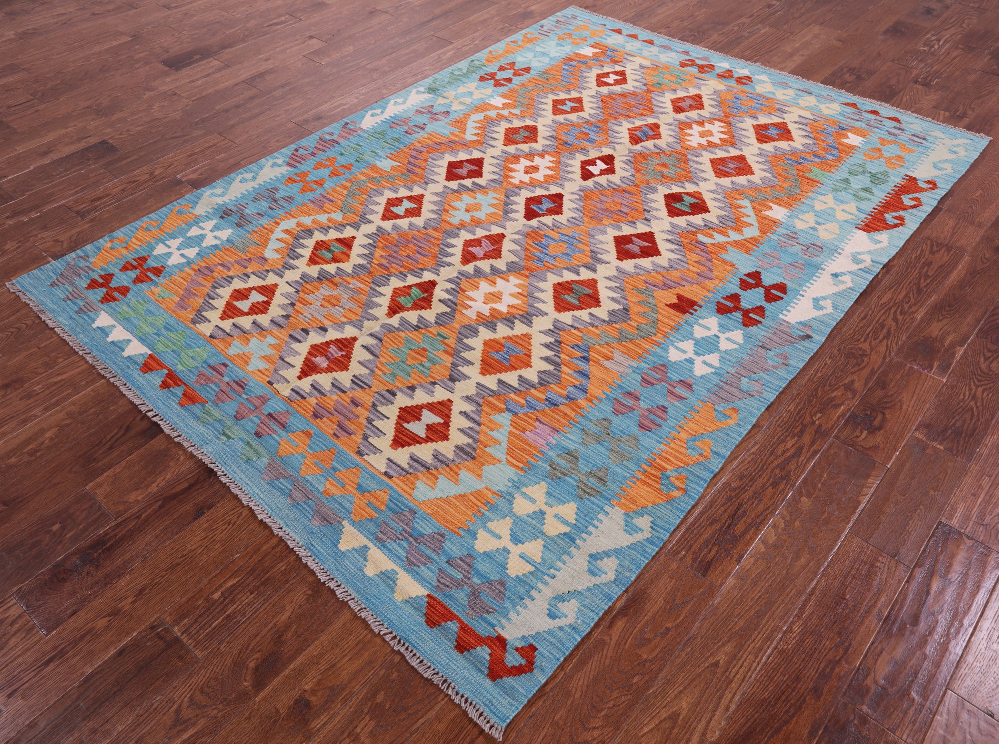 Reversible Kilim Flat Weave Wool On Wool Rug - 5' 7" X 8' 1" - Golden Nile