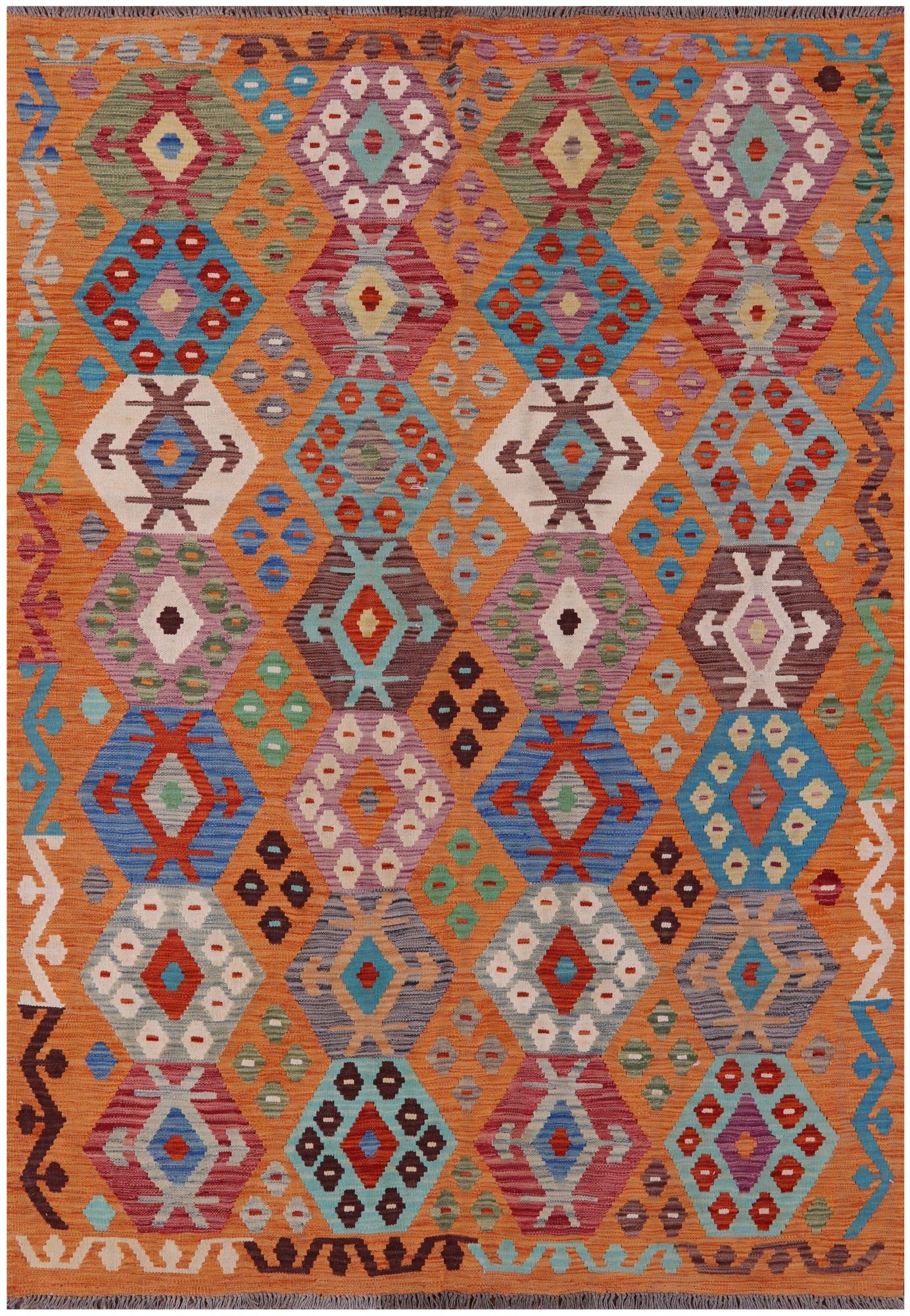 Reversible Kilim Flat Weave Wool On Wool Rug - 5' 9" X 8' 1" - Golden Nile