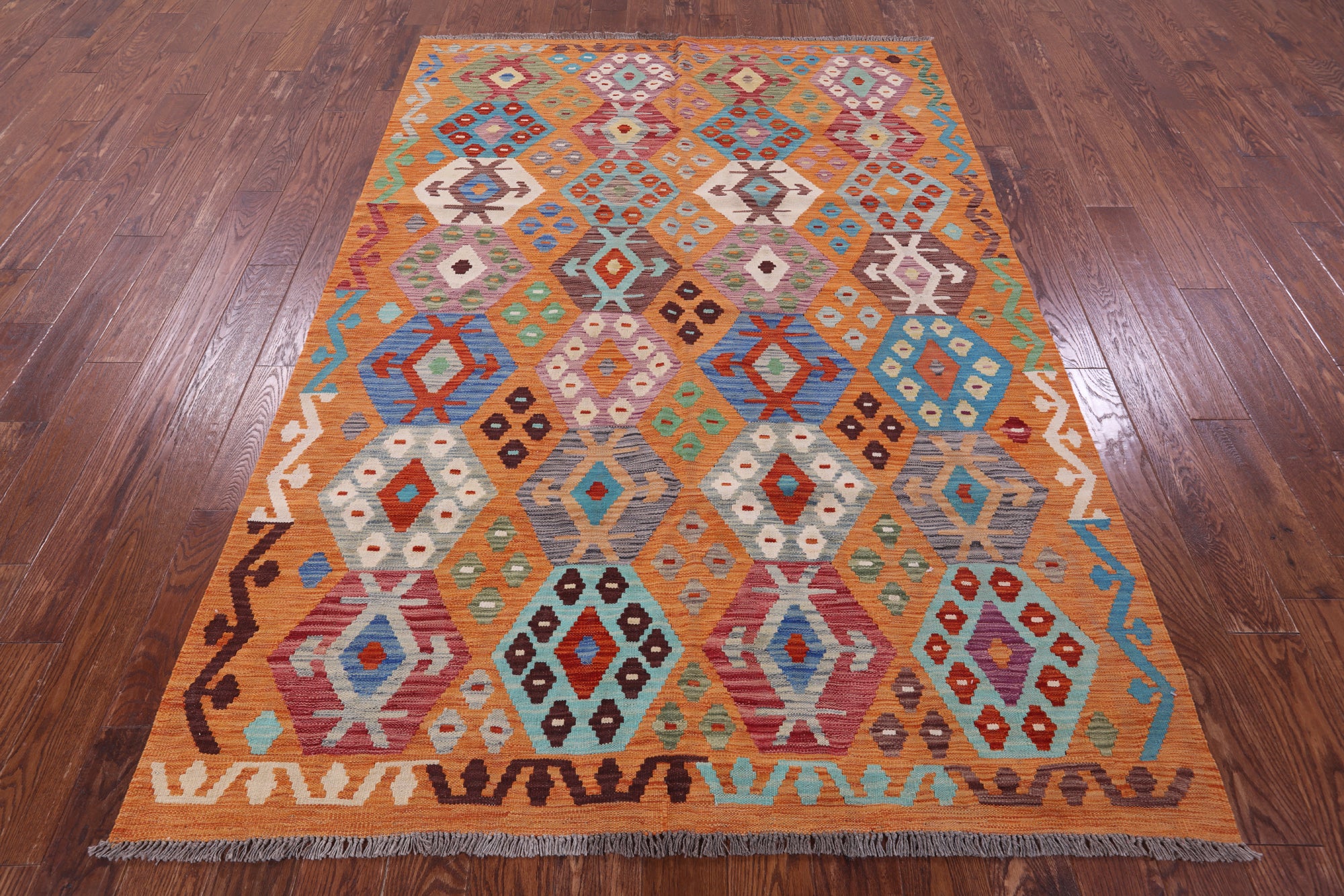Reversible Kilim Flat Weave Wool On Wool Rug - 5' 9" X 8' 1" - Golden Nile