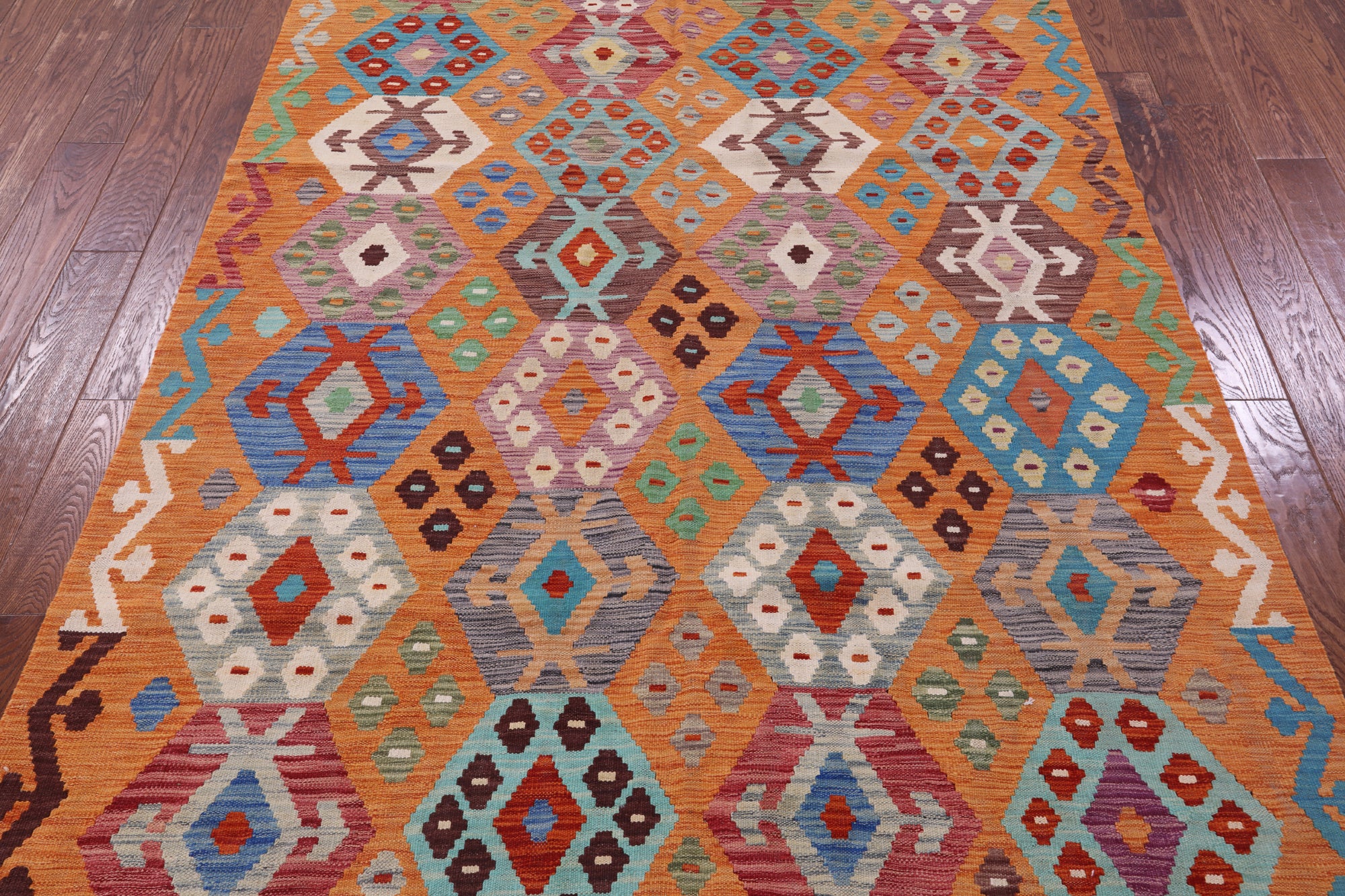 Reversible Kilim Flat Weave Wool On Wool Rug - 5' 9" X 8' 1" - Golden Nile