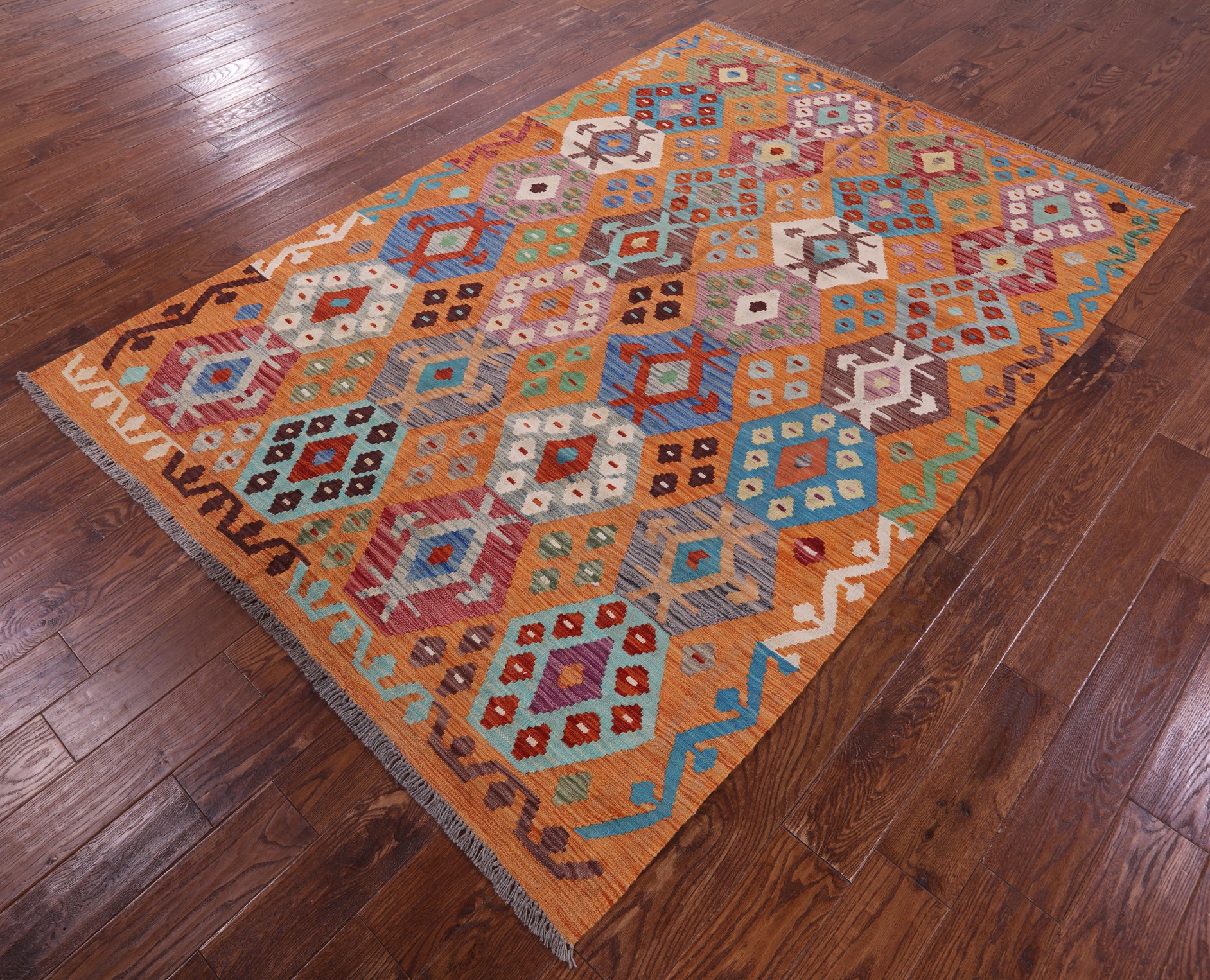 Reversible Kilim Flat Weave Wool On Wool Rug - 5' 9" X 8' 1" - Golden Nile