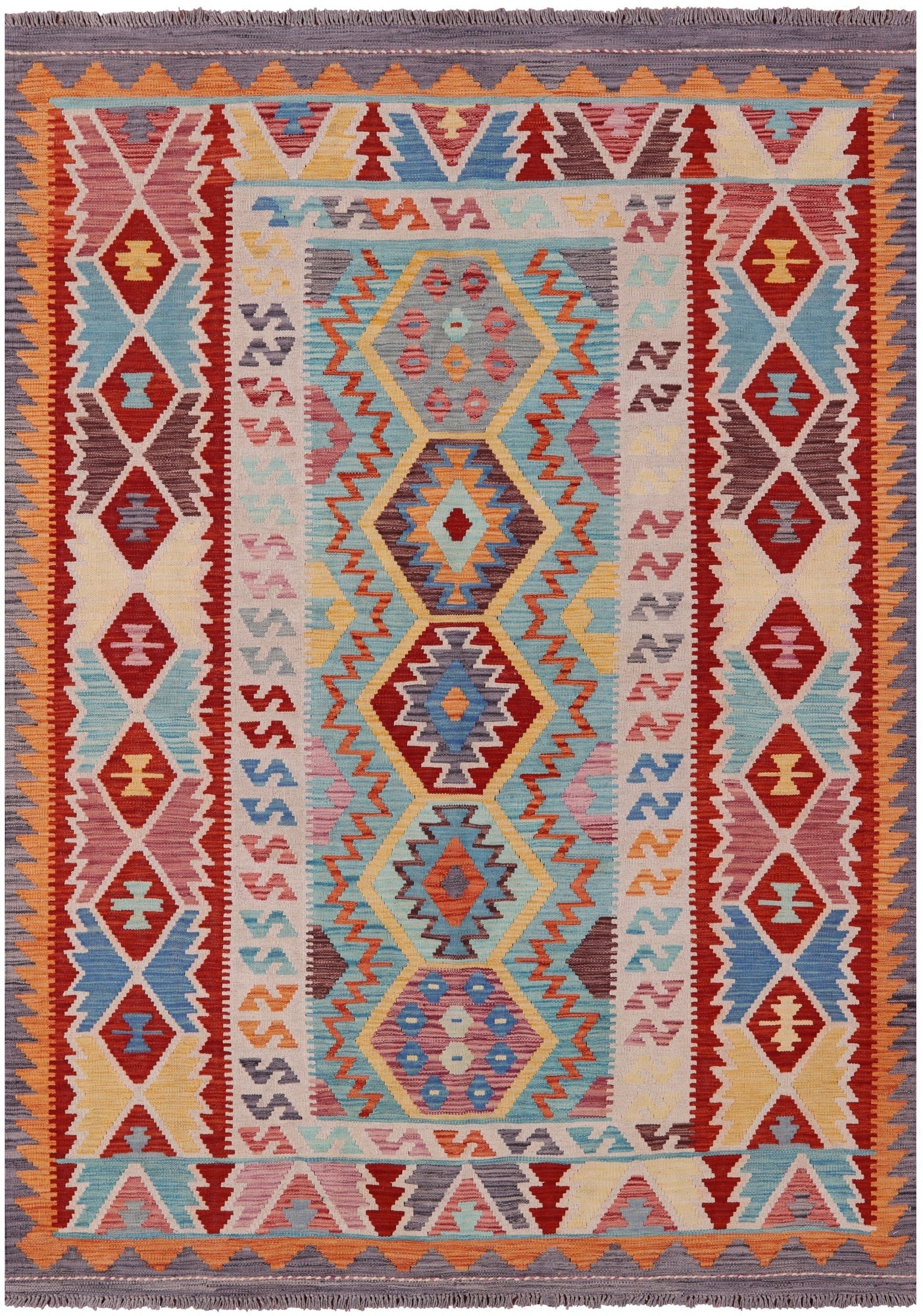 Reversible Kilim Flat Weave Wool On Wool Rug - 5' 8" X 8' 1" - Golden Nile