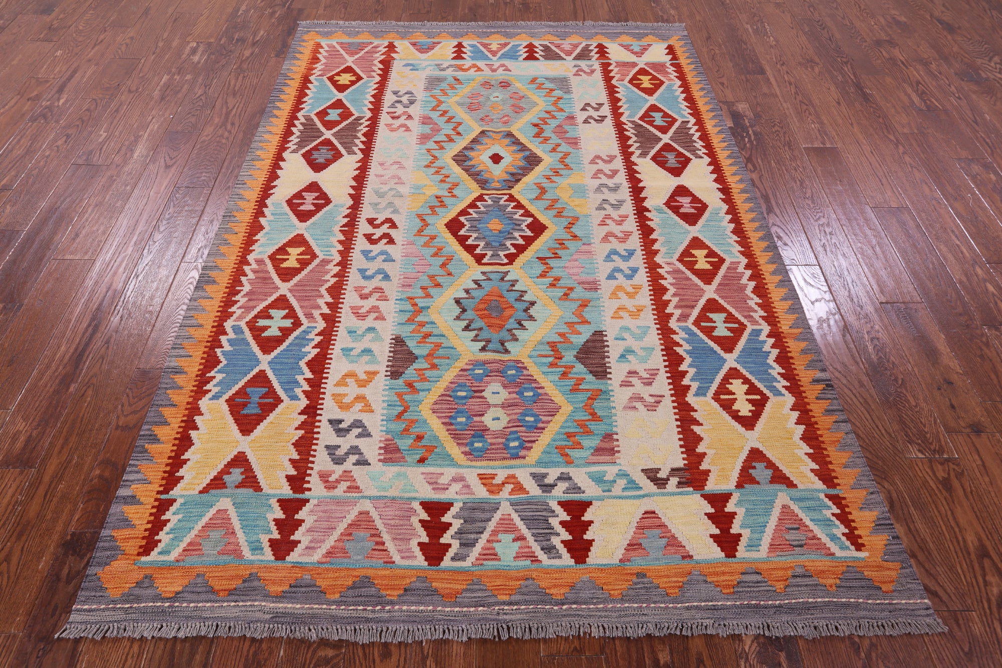 Reversible Kilim Flat Weave Wool On Wool Rug - 5' 8" X 8' 1" - Golden Nile