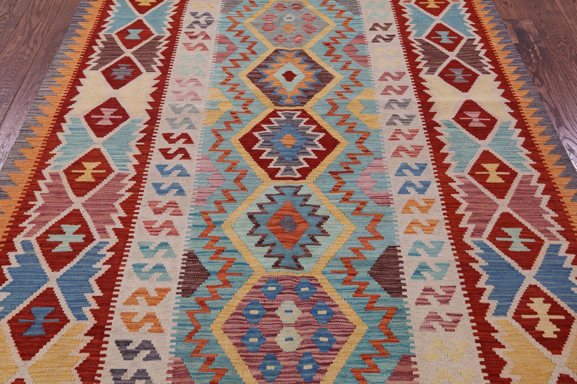 Reversible Kilim Flat Weave Wool On Wool Rug - 5' 8" X 8' 1" - Golden Nile