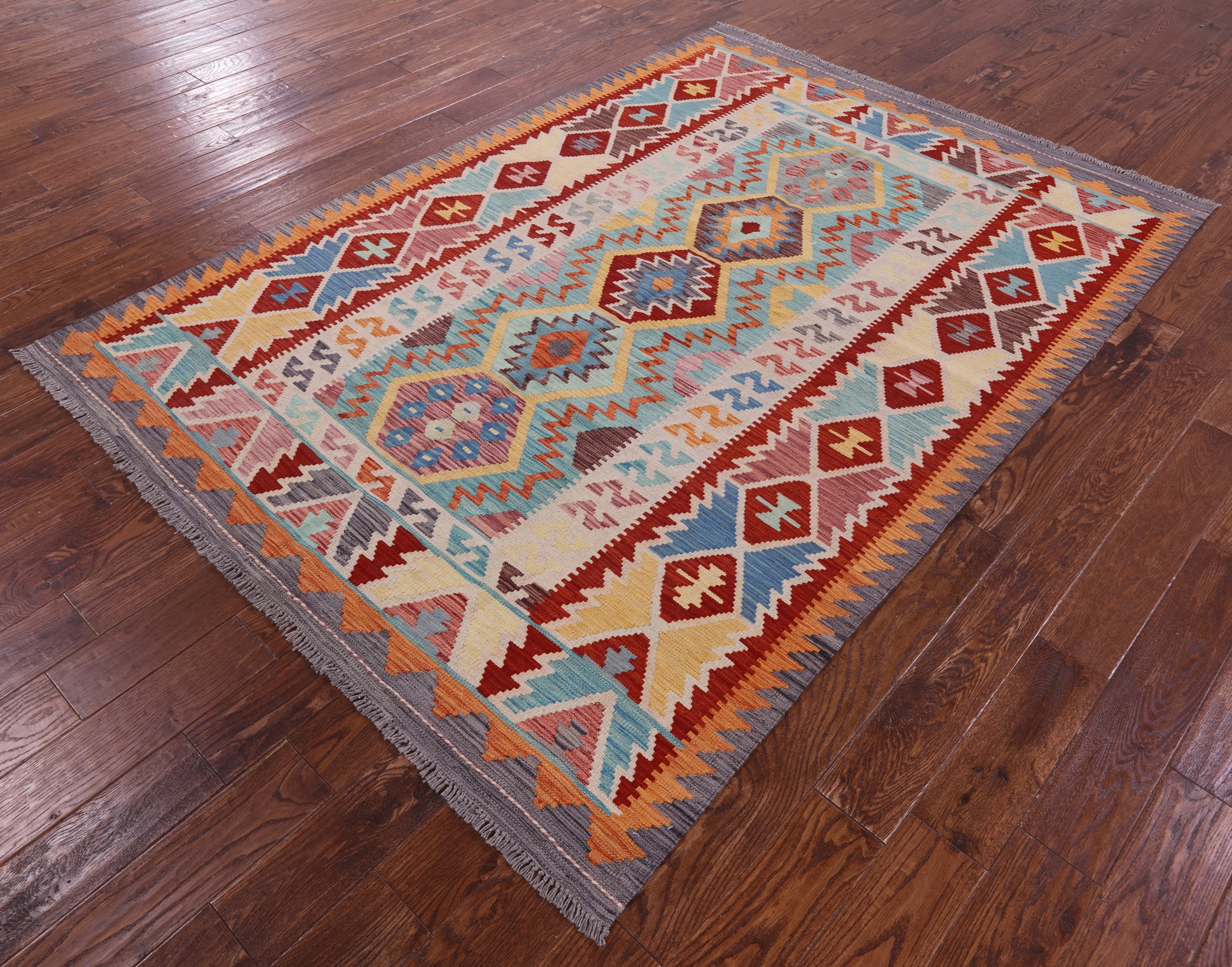 Reversible Kilim Flat Weave Wool On Wool Rug - 5' 8" X 8' 1" - Golden Nile