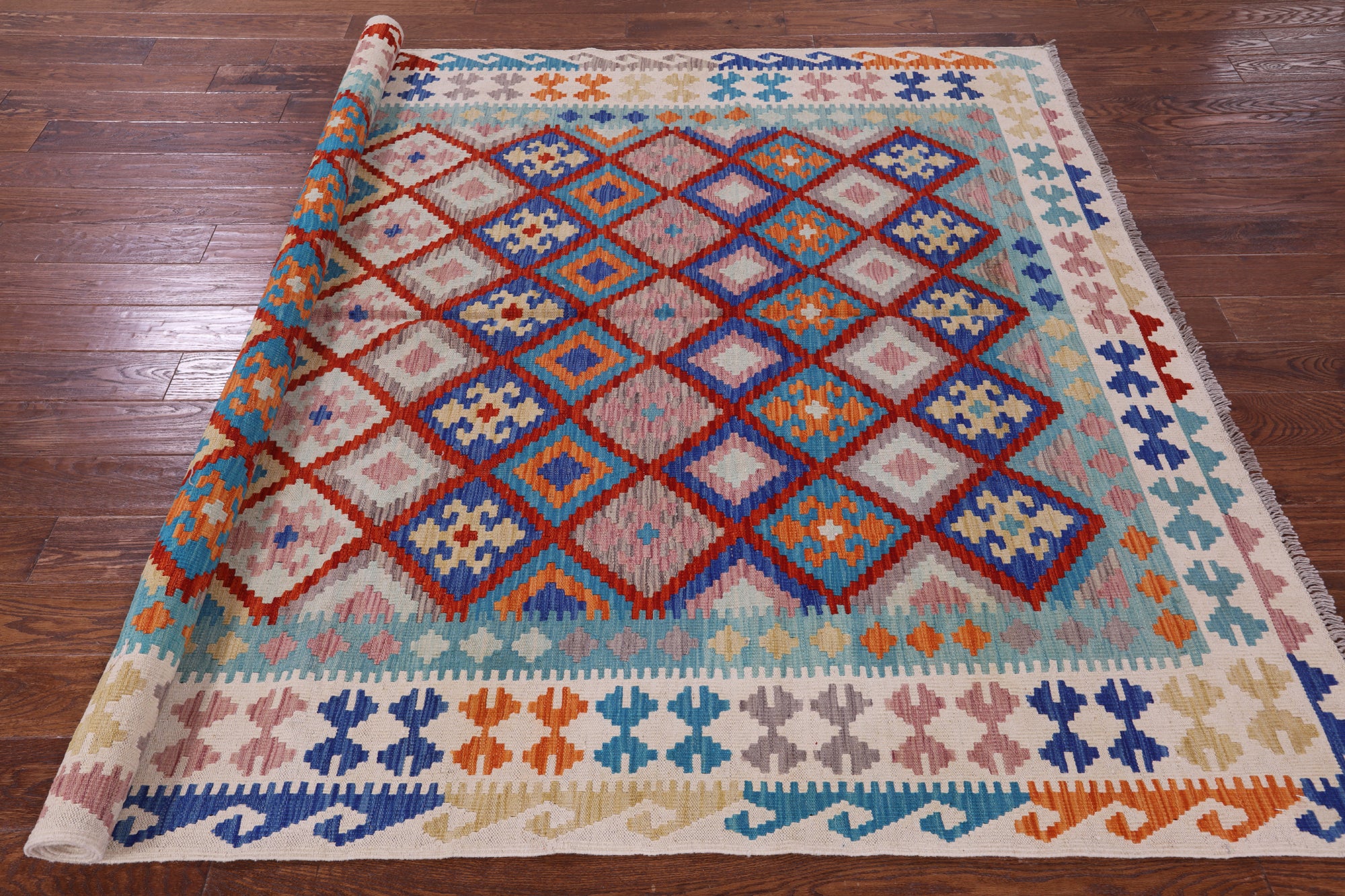 Reversible Kilim Flat Weave Wool On Wool Rug - 6' 8" X 9' 6" - Golden Nile