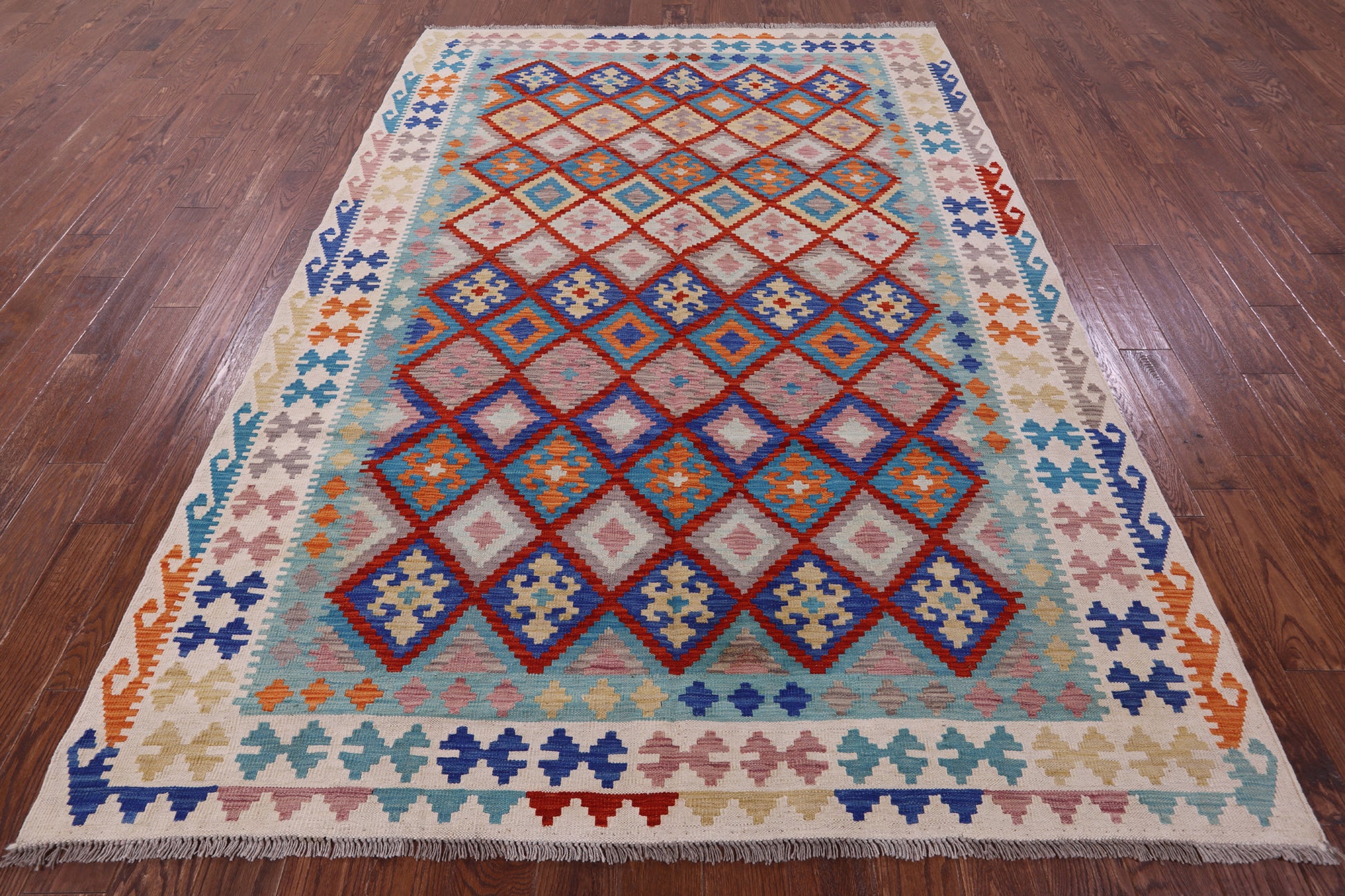 Reversible Kilim Flat Weave Wool On Wool Rug - 6' 8" X 9' 6" - Golden Nile