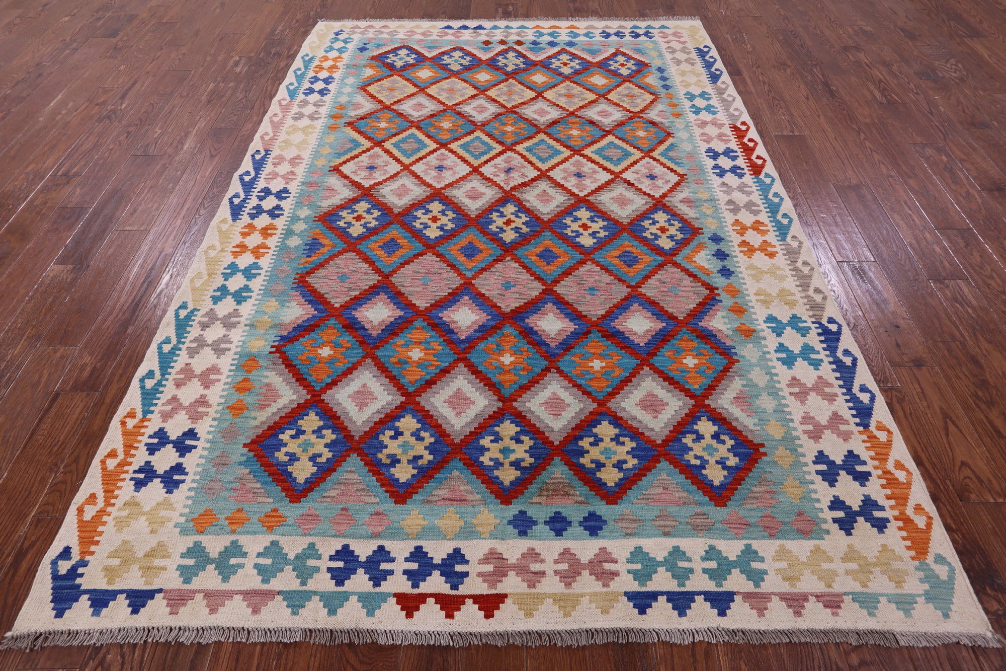 Reversible Kilim Flat Weave Wool On Wool Rug - 6' 8" X 9' 6" - Golden Nile