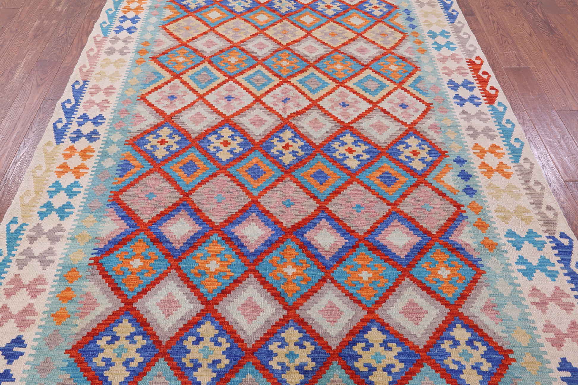 Reversible Kilim Flat Weave Wool On Wool Rug - 6' 8" X 9' 6" - Golden Nile
