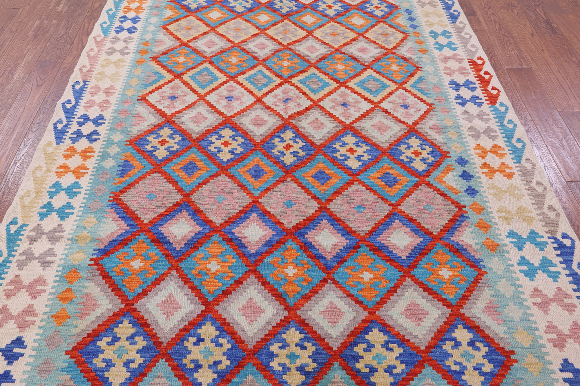 Reversible Kilim Flat Weave Wool On Wool Rug - 6' 8" X 9' 6" - Golden Nile