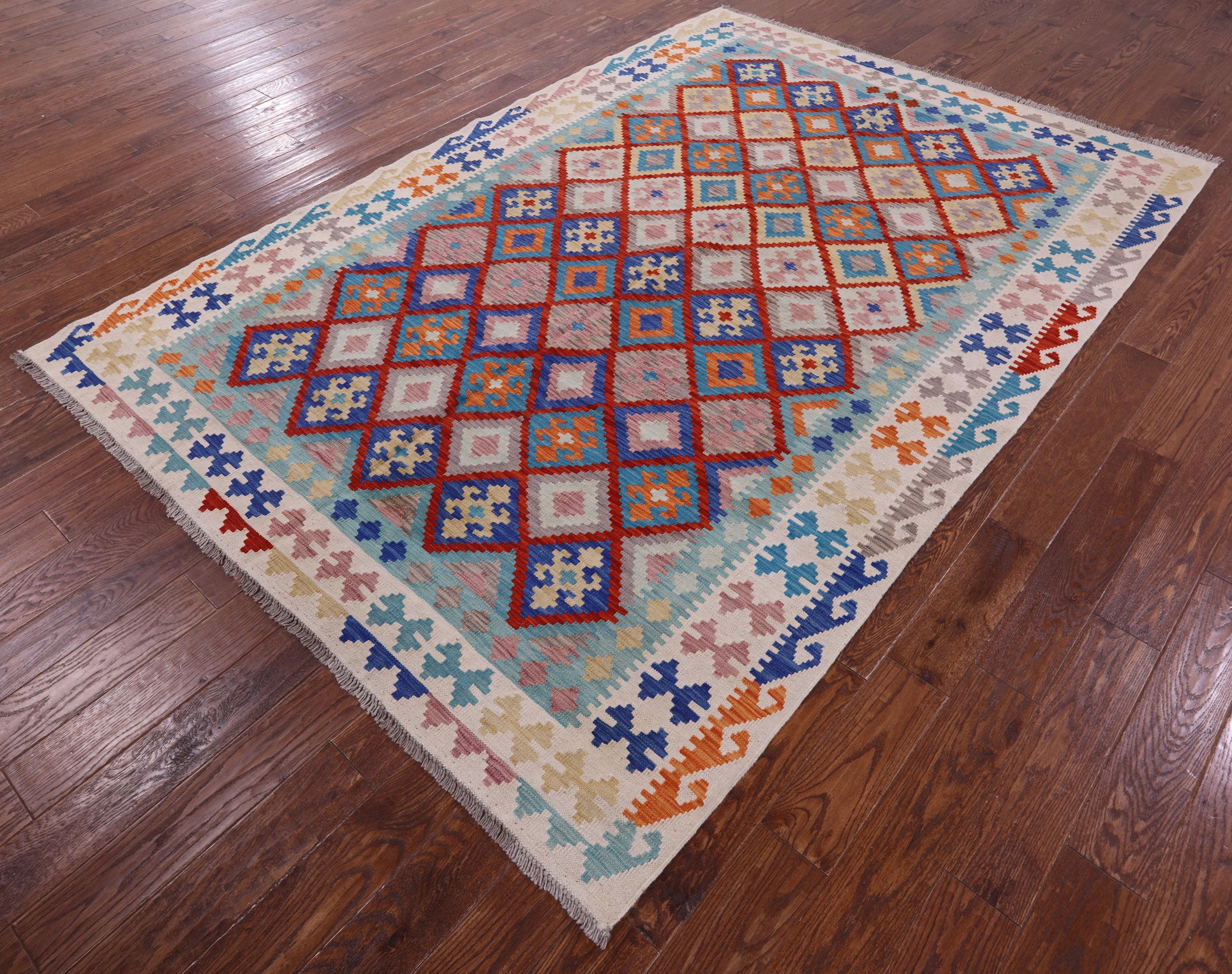 Reversible Kilim Flat Weave Wool On Wool Rug - 6' 8" X 9' 6" - Golden Nile