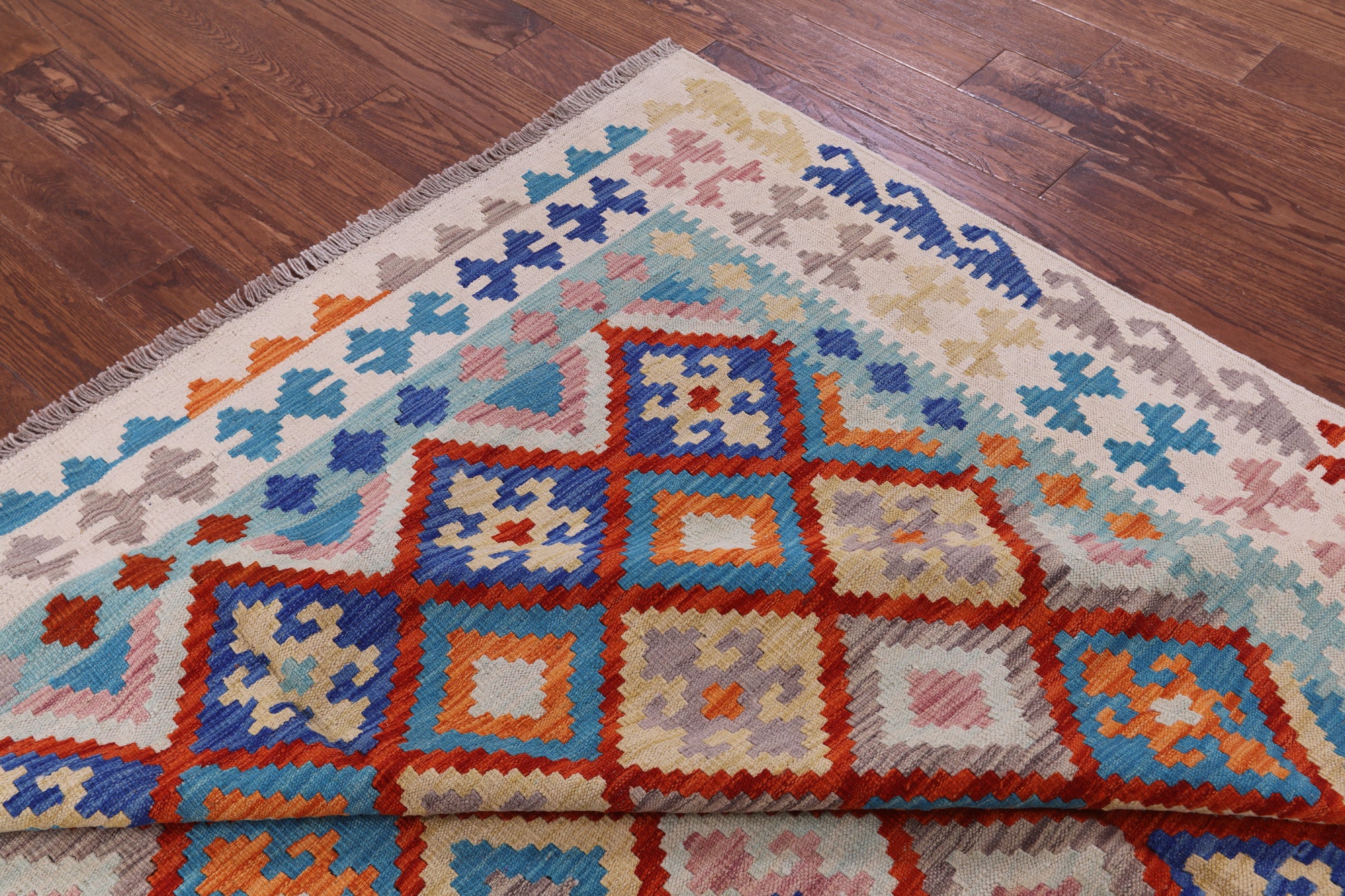 Reversible Kilim Flat Weave Wool On Wool Rug - 6' 8" X 9' 6" - Golden Nile