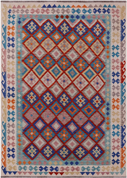 Reversible Kilim Flat Weave Wool On Wool Rug - 6' 8" X 9' 6" - Golden Nile
