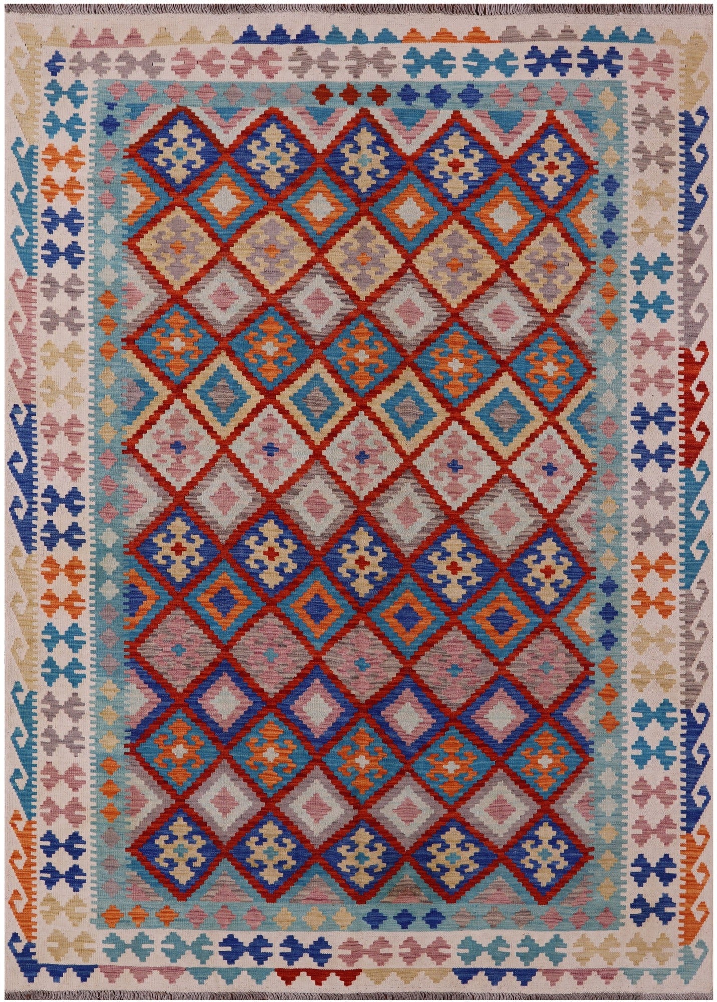 Reversible Kilim Flat Weave Wool On Wool Rug - 6' 8" X 9' 6" - Golden Nile
