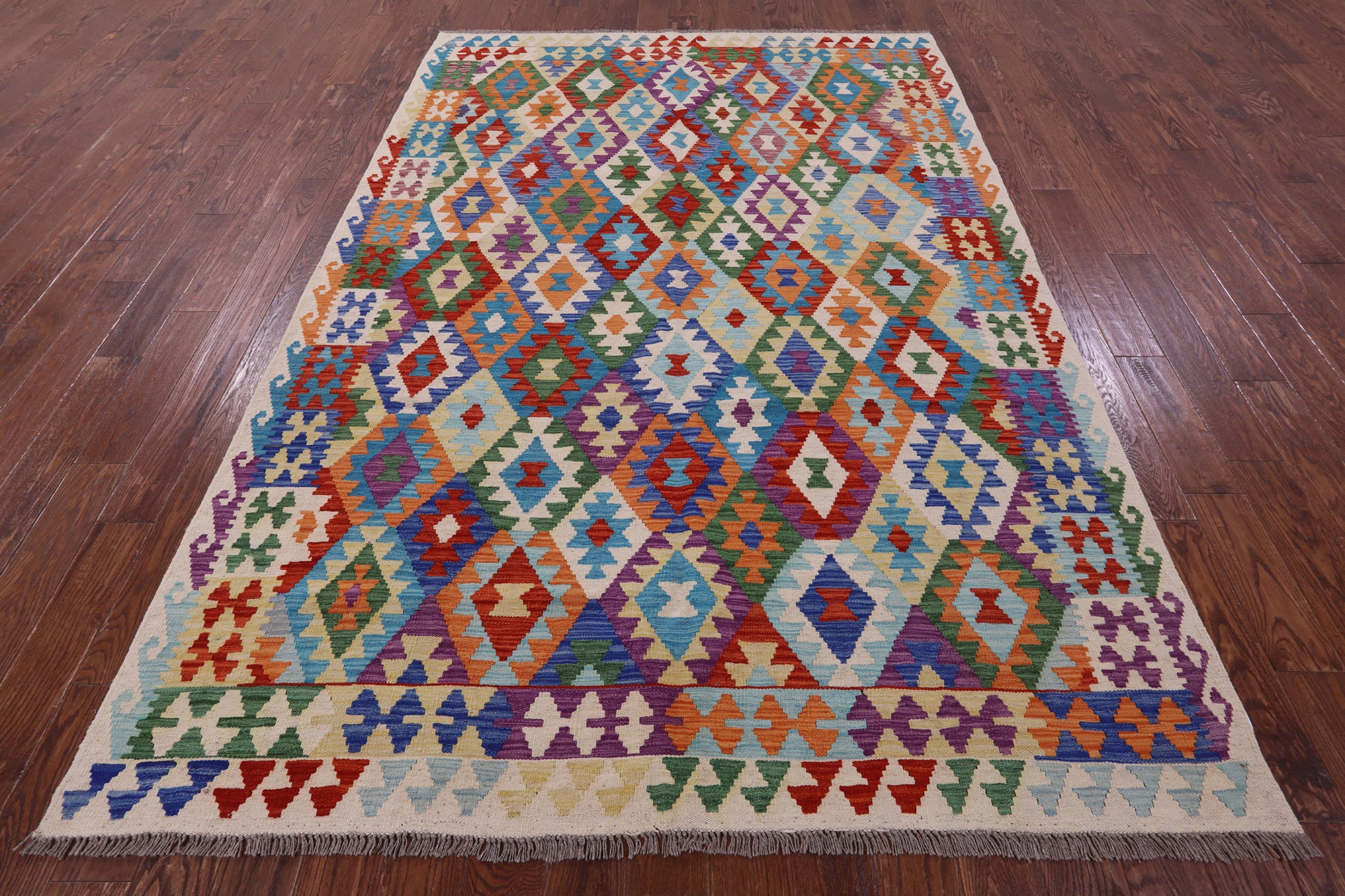 Reversible Kilim Flat Weave Wool On Wool Rug - 6' 7" X 9' 9" - Golden Nile