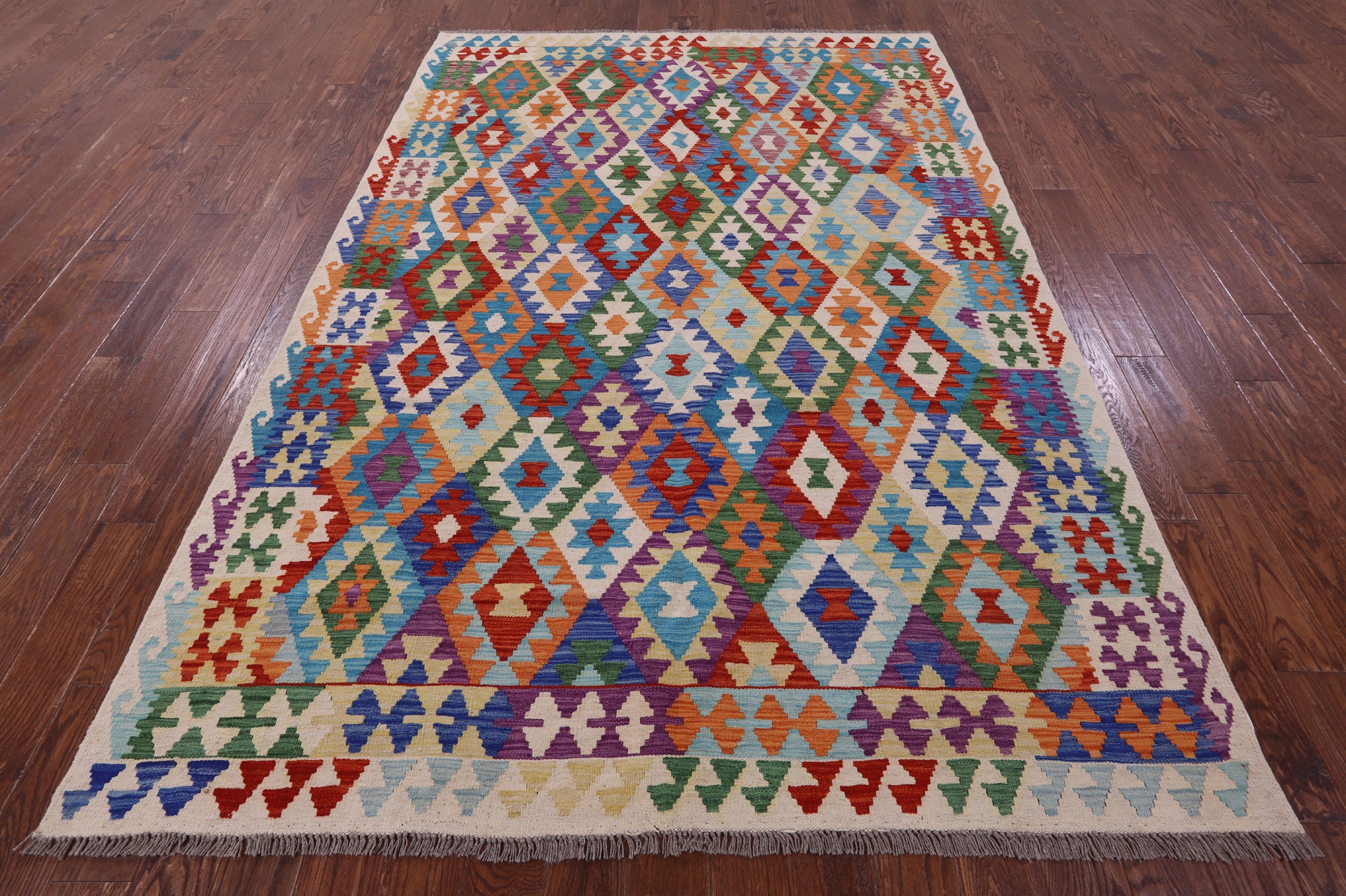 Reversible Kilim Flat Weave Wool On Wool Rug - 6' 7" X 9' 9" - Golden Nile