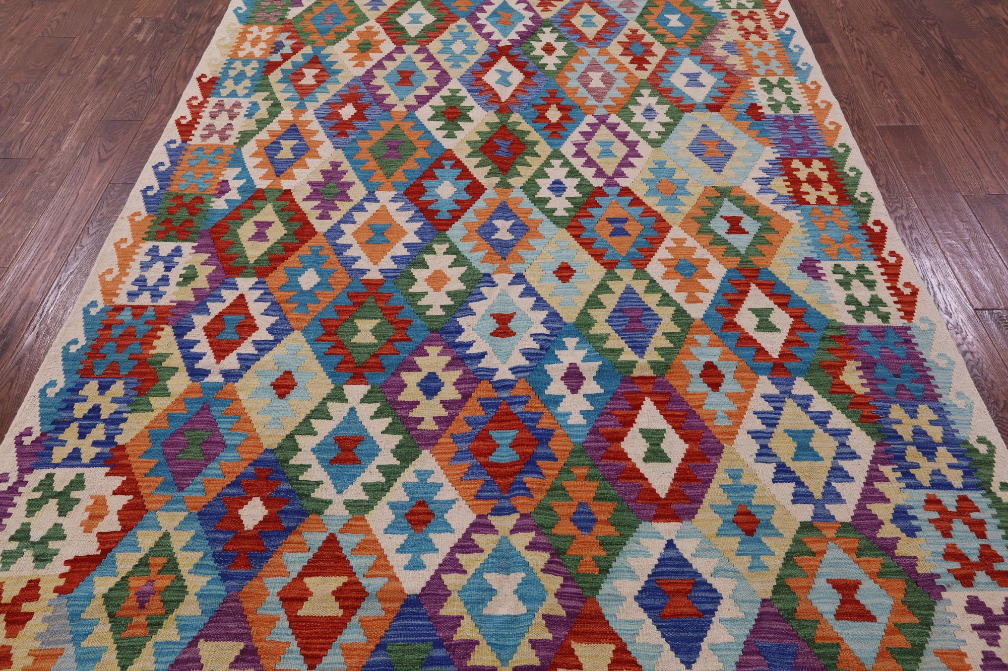 Reversible Kilim Flat Weave Wool On Wool Rug - 6' 7" X 9' 9" - Golden Nile