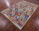 Reversible Kilim Flat Weave Wool On Wool Rug - 6' 7" X 9' 9" - Golden Nile