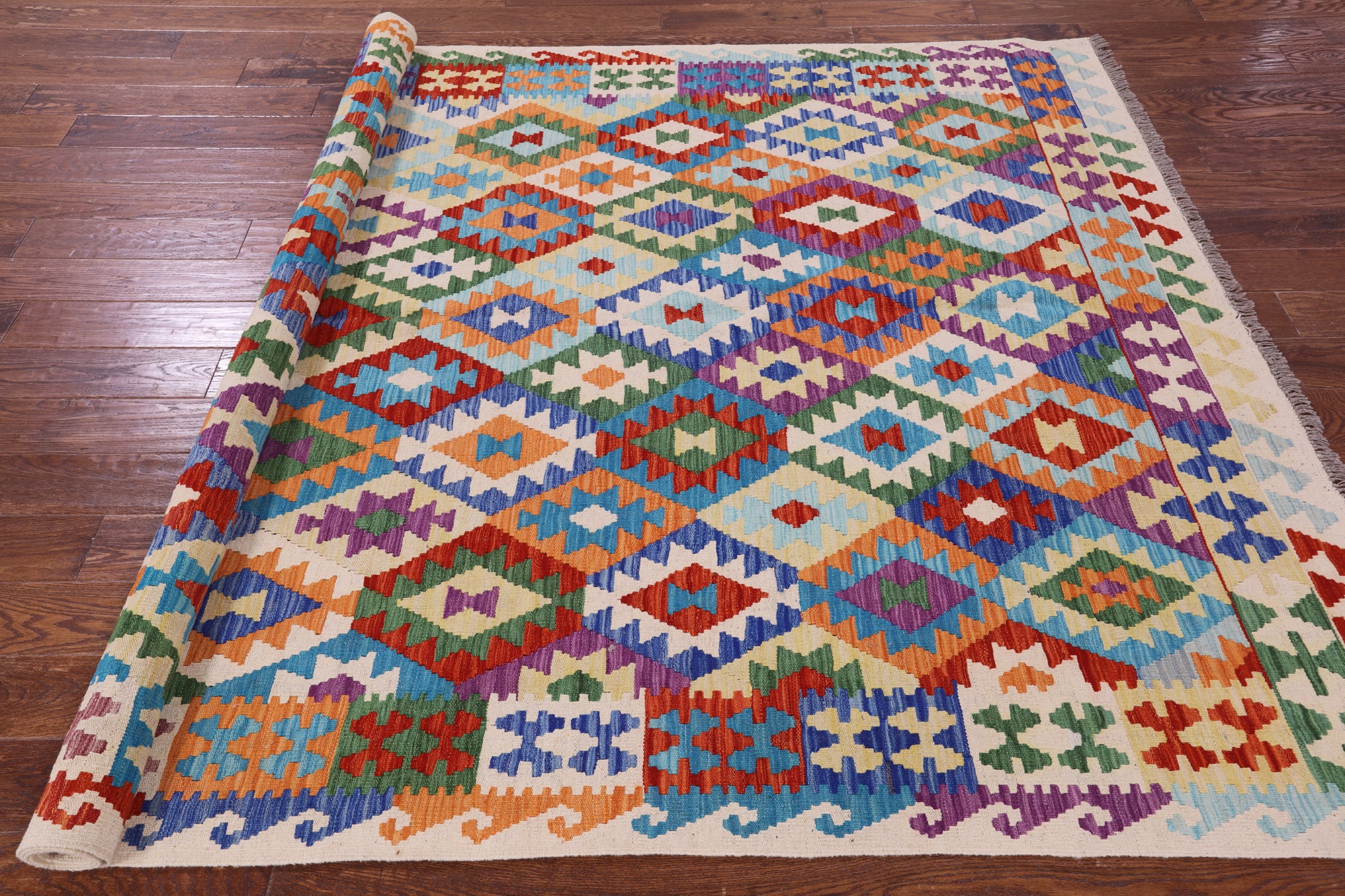 Reversible Kilim Flat Weave Wool On Wool Rug - 6' 7" X 9' 9" - Golden Nile