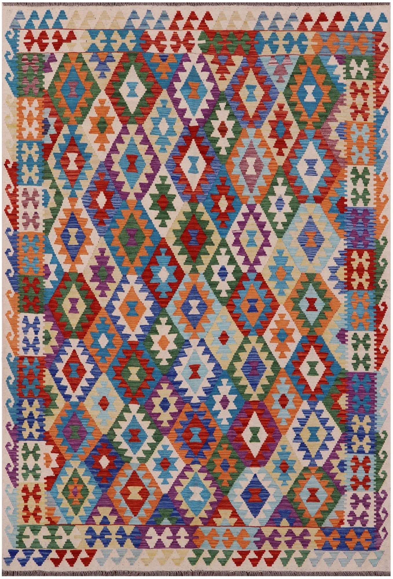 Reversible Kilim Flat Weave Wool On Wool Rug - 6' 7" X 9' 9" - Golden Nile