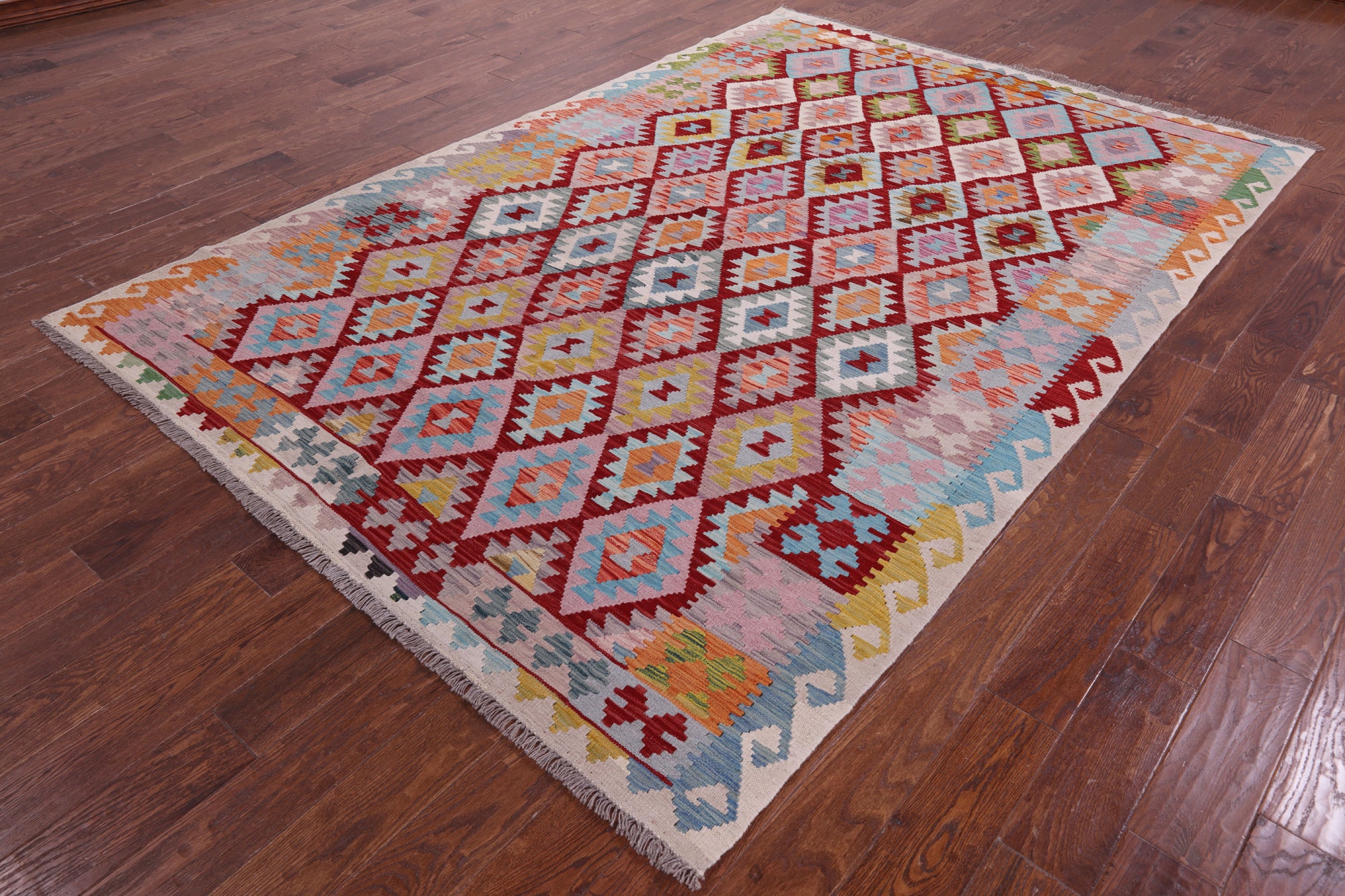 Reversible Kilim Flat Weave Wool On Wool Rug - 6' 8" X 9' 8" - Golden Nile