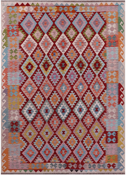 Reversible Kilim Flat Weave Wool On Wool Rug - 6' 8" X 9' 8" - Golden Nile