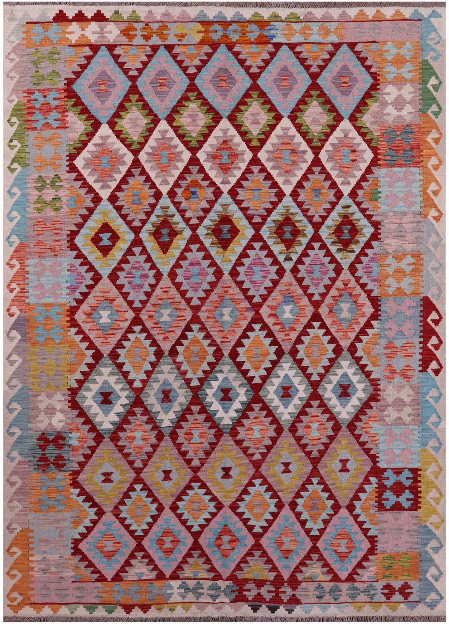 Reversible Kilim Flat Weave Wool On Wool Rug - 6' 8" X 9' 8" - Golden Nile