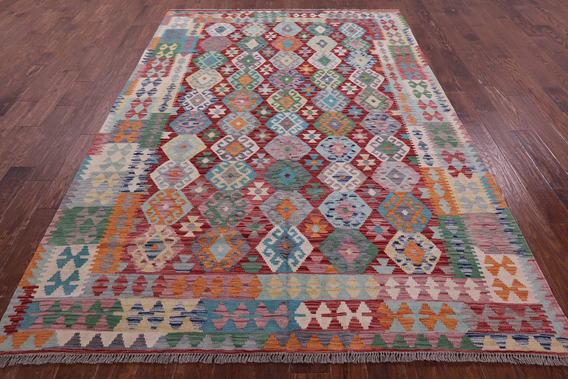 Reversible Kilim Flat Weave Wool On Wool Rug - 6' 9" X 9' 9" - Golden Nile