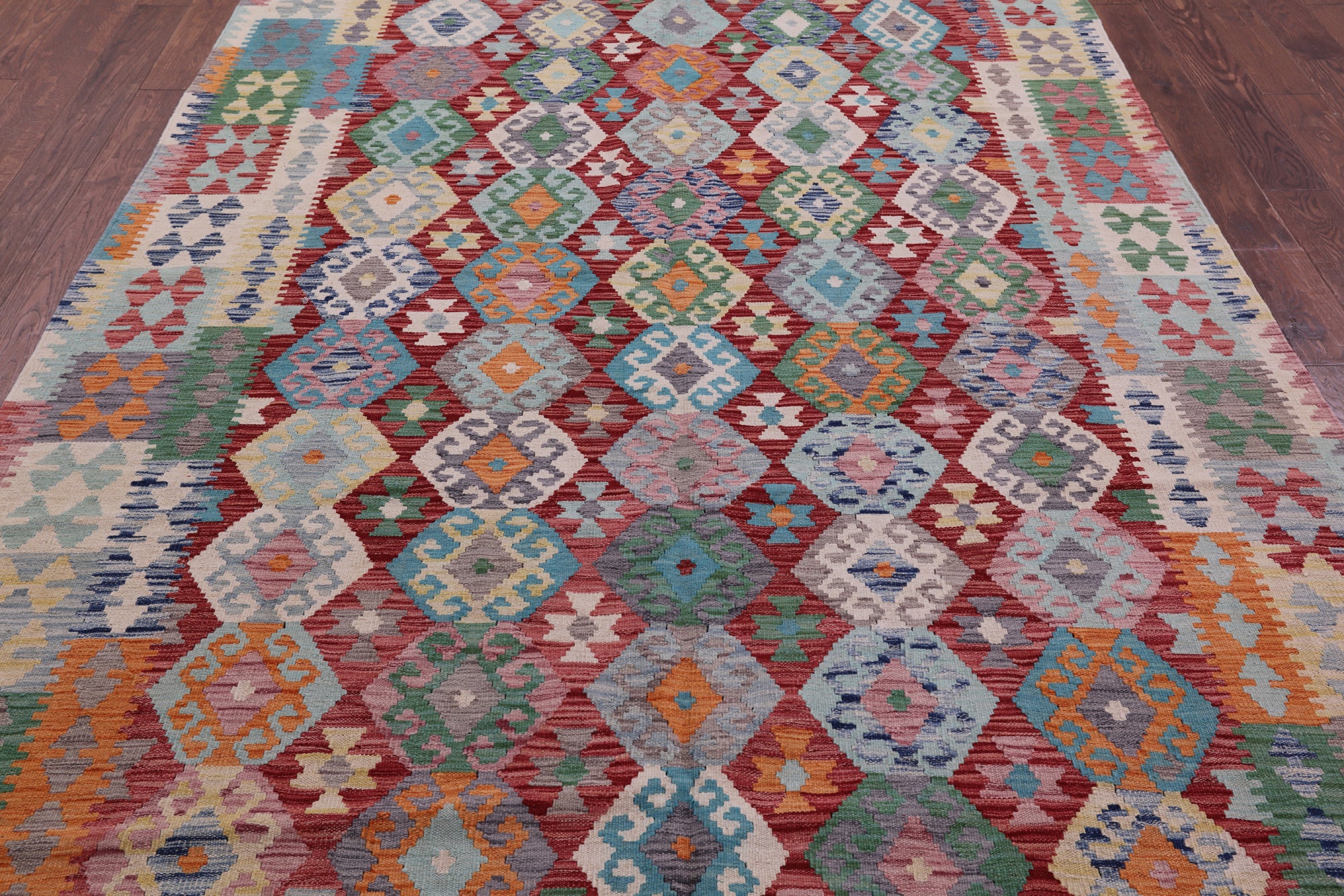Reversible Kilim Flat Weave Wool On Wool Rug - 6' 9" X 9' 9" - Golden Nile