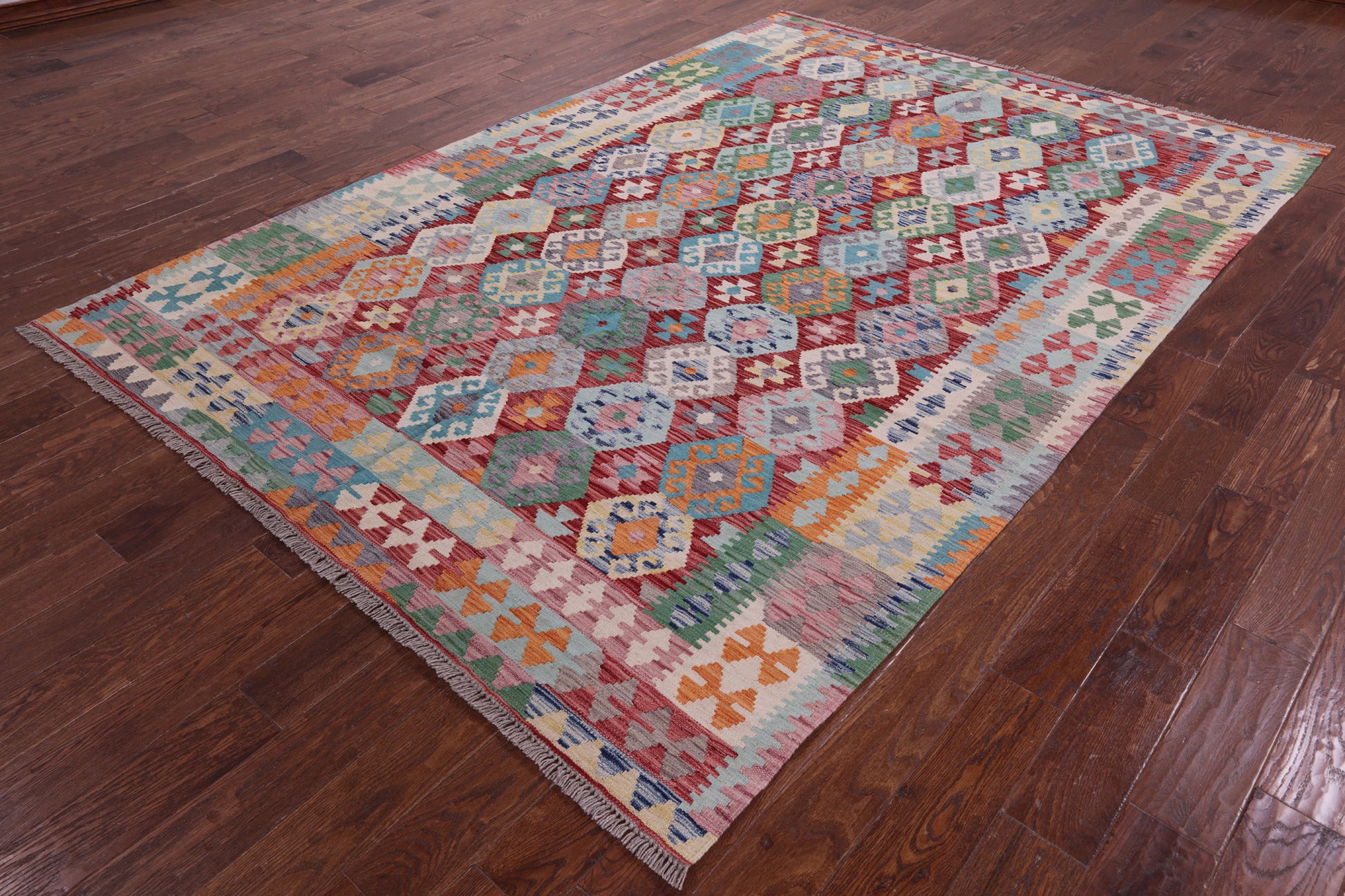 Reversible Kilim Flat Weave Wool On Wool Rug - 6' 9" X 9' 9" - Golden Nile