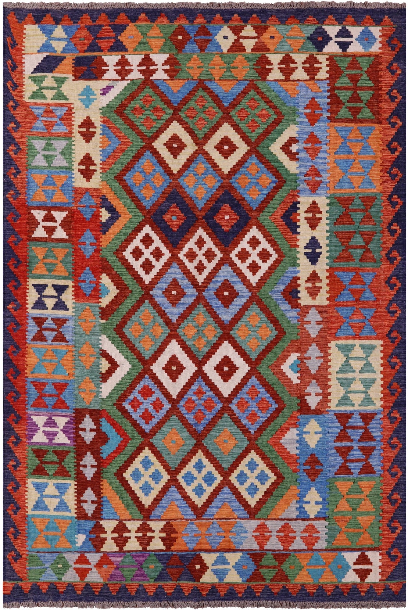 Reversible Kilim Flat Weave Wool On Wool Rug - 6' 8" X 9' 7" - Golden Nile