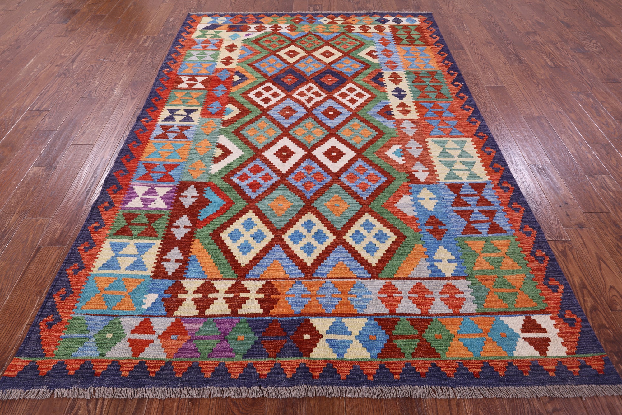 Reversible Kilim Flat Weave Wool On Wool Rug - 6' 8" X 9' 7" - Golden Nile