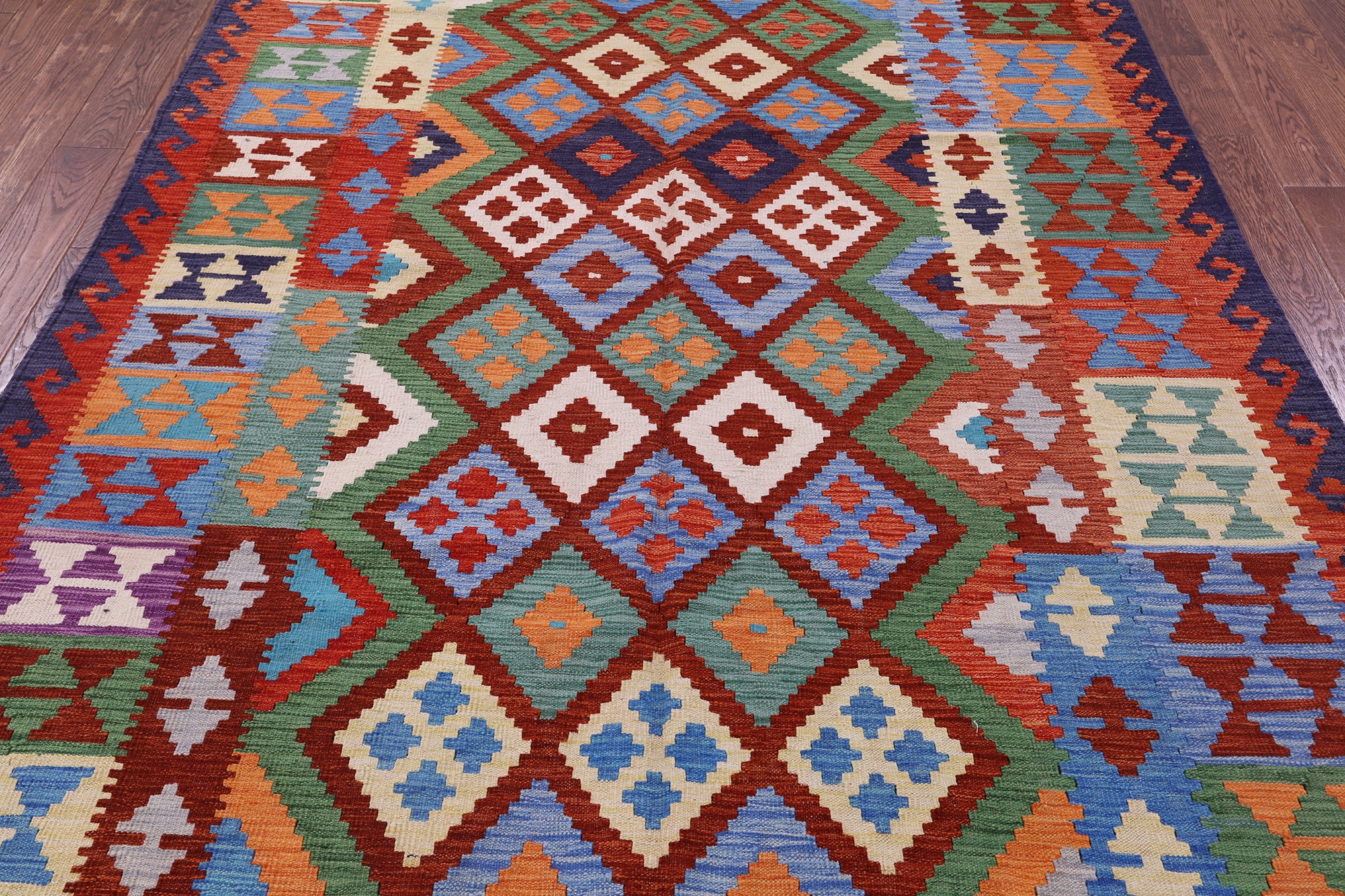 Reversible Kilim Flat Weave Wool On Wool Rug - 6' 8" X 9' 7" - Golden Nile