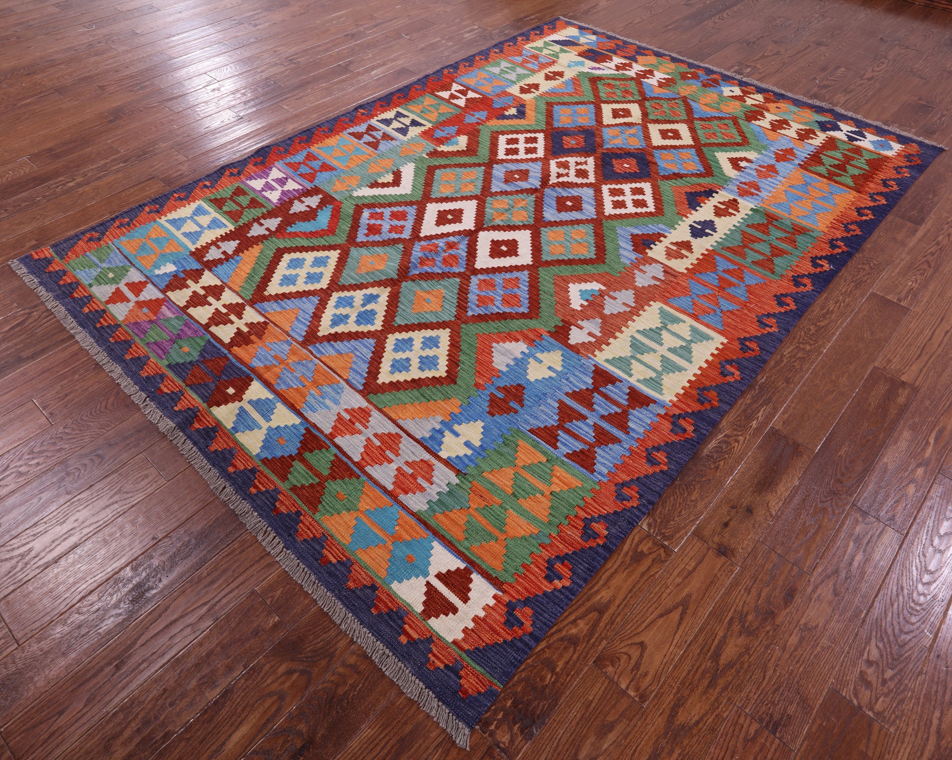 Reversible Kilim Flat Weave Wool On Wool Rug - 6' 8" X 9' 7" - Golden Nile
